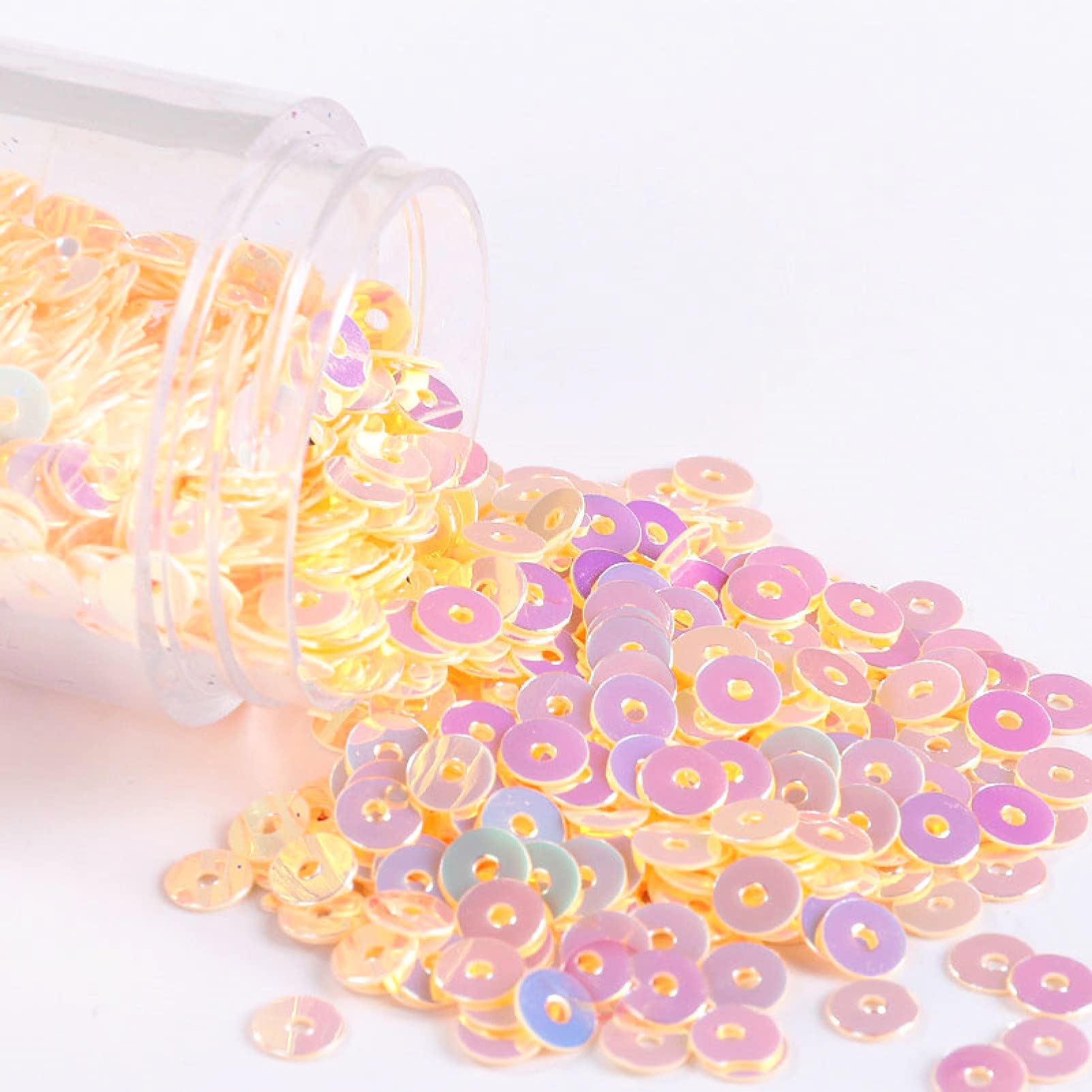 Luźne cekiny, Paillettes500 g DIY kolorowe cekiny przezroczyste okrągłe paillettes dekoracja paznokci manicure suknia ślubna akcesoria DIY materiał do szycia (różowo-żółty)
