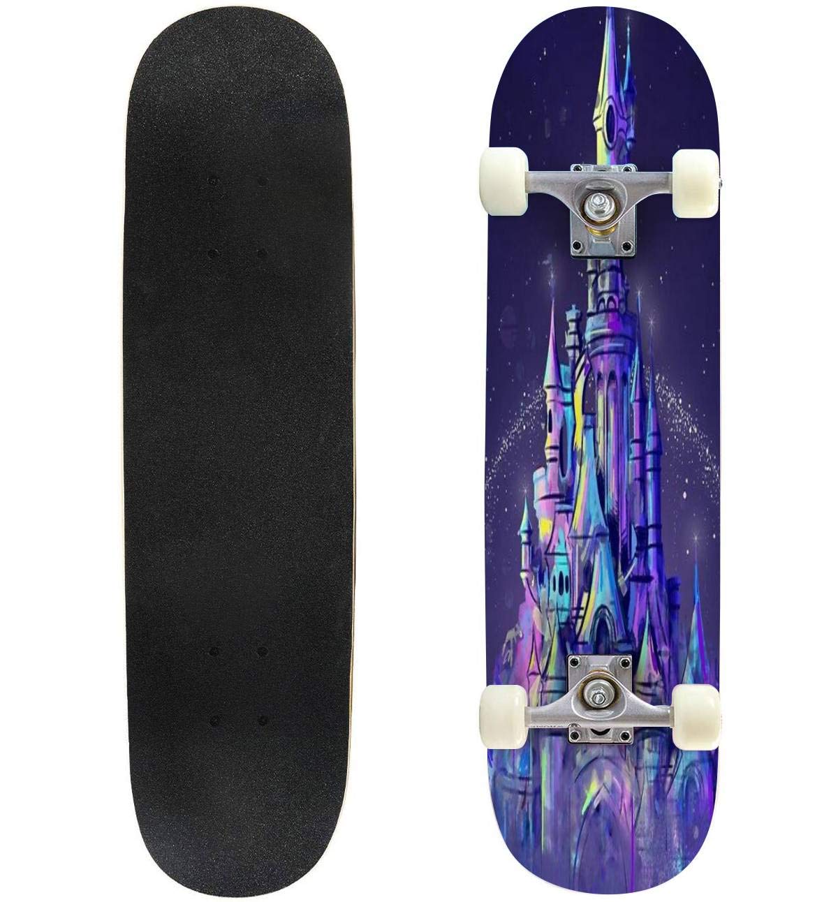 Magic Princess Fairytale Castle Kingdom Skateboard Complete Longboard 8 Layers Maple Decks Double Kick Concave Skate Board, Standard Tricks Skateboards Outdoors, 31"x8"