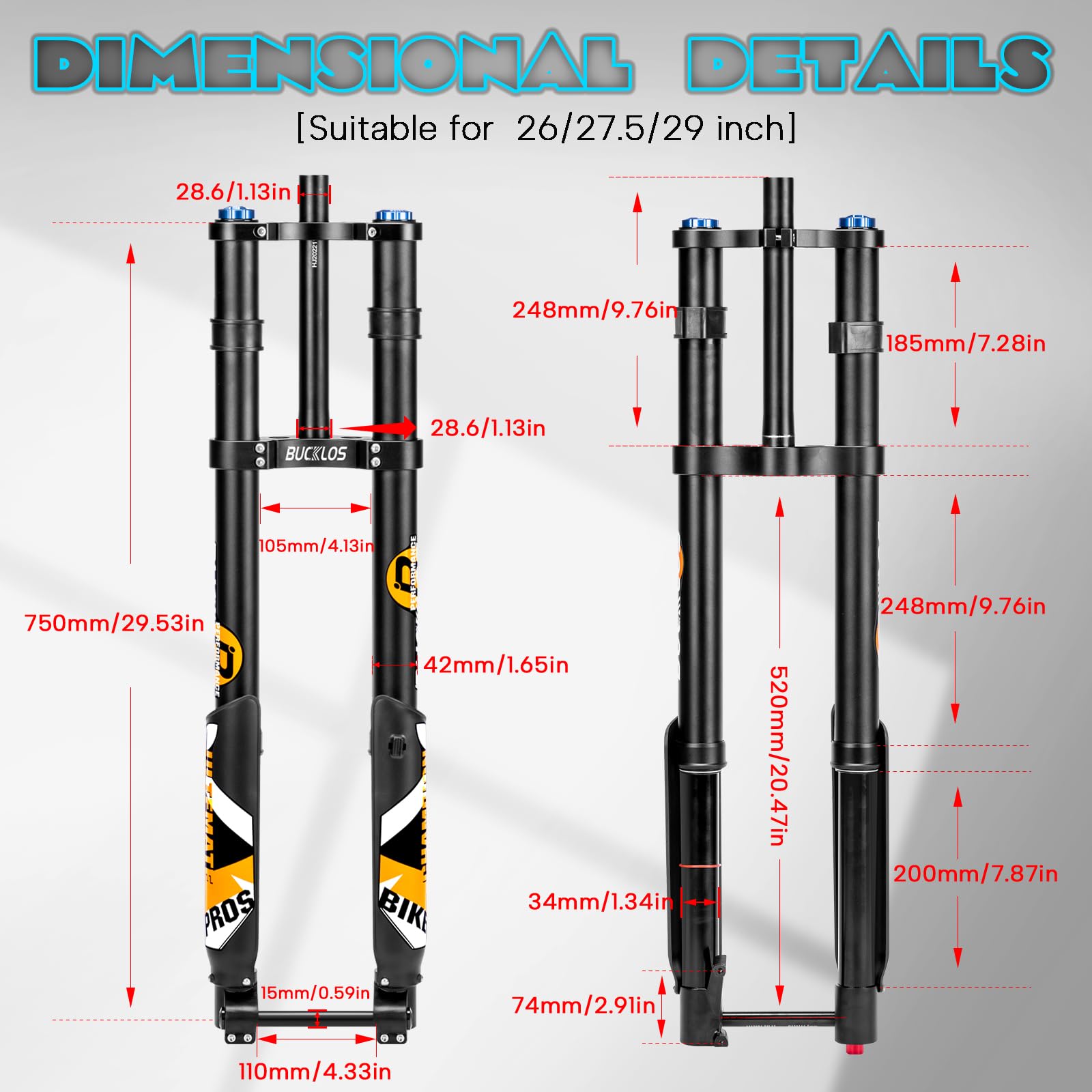 Forcella Ammortizzata ZOOM 27.5/29" – 170mm, Lockout, Freno A Disco, Nera, Per MTB E Gravel