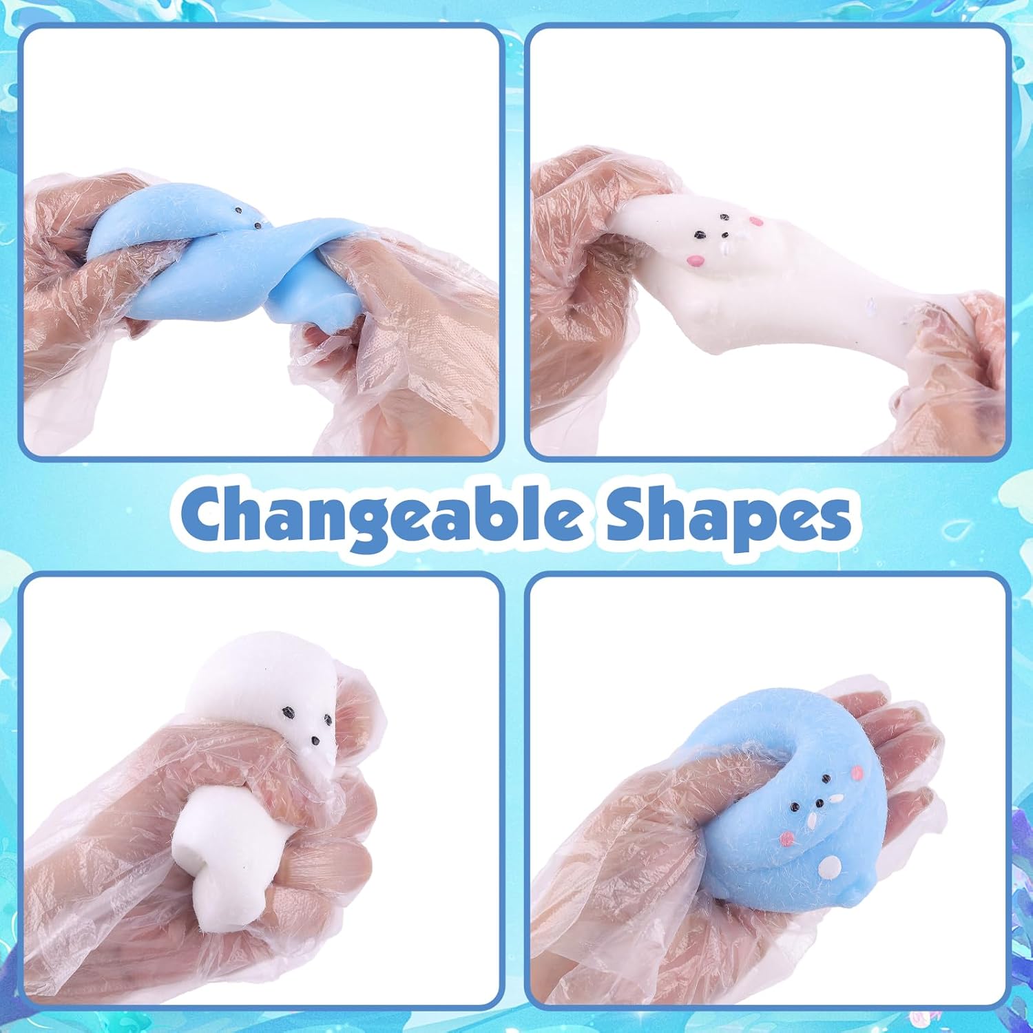 Anboor Sea Lions Squishies Toys 2 Pack - 2.7" Cute Soft Animals Squeeze Sensory Fidget Toys for Stress Relief, Kawaii Party Favors for Kids and Adults (Blue & White)