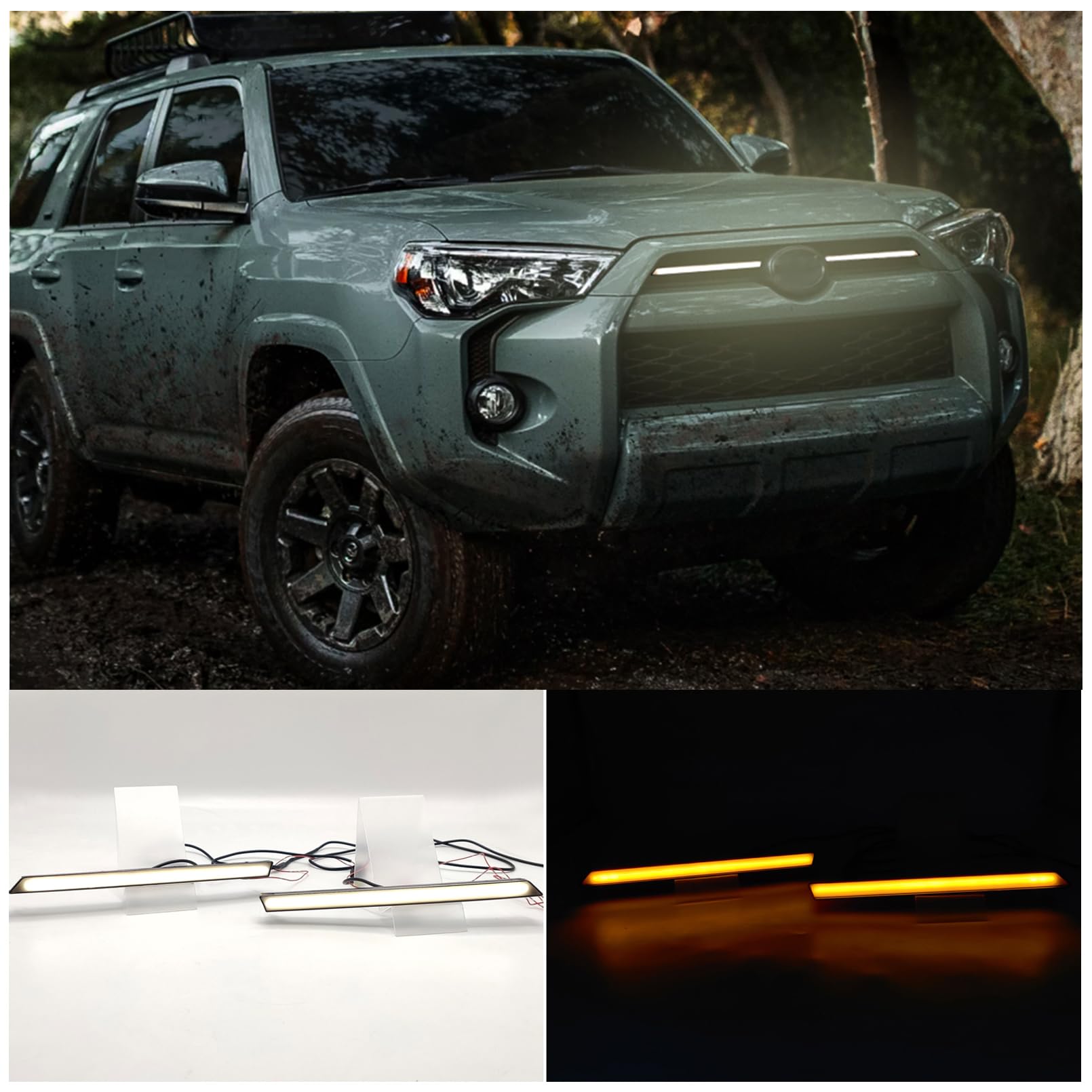 ITrims Car Accessories for Toyota 4Runner 2020 2021 2022 2023 2024 Front Bumper Light Replacement Bumper Grille LED Lamp Daytime Running Light ABS 2PCS (Yellow+White)