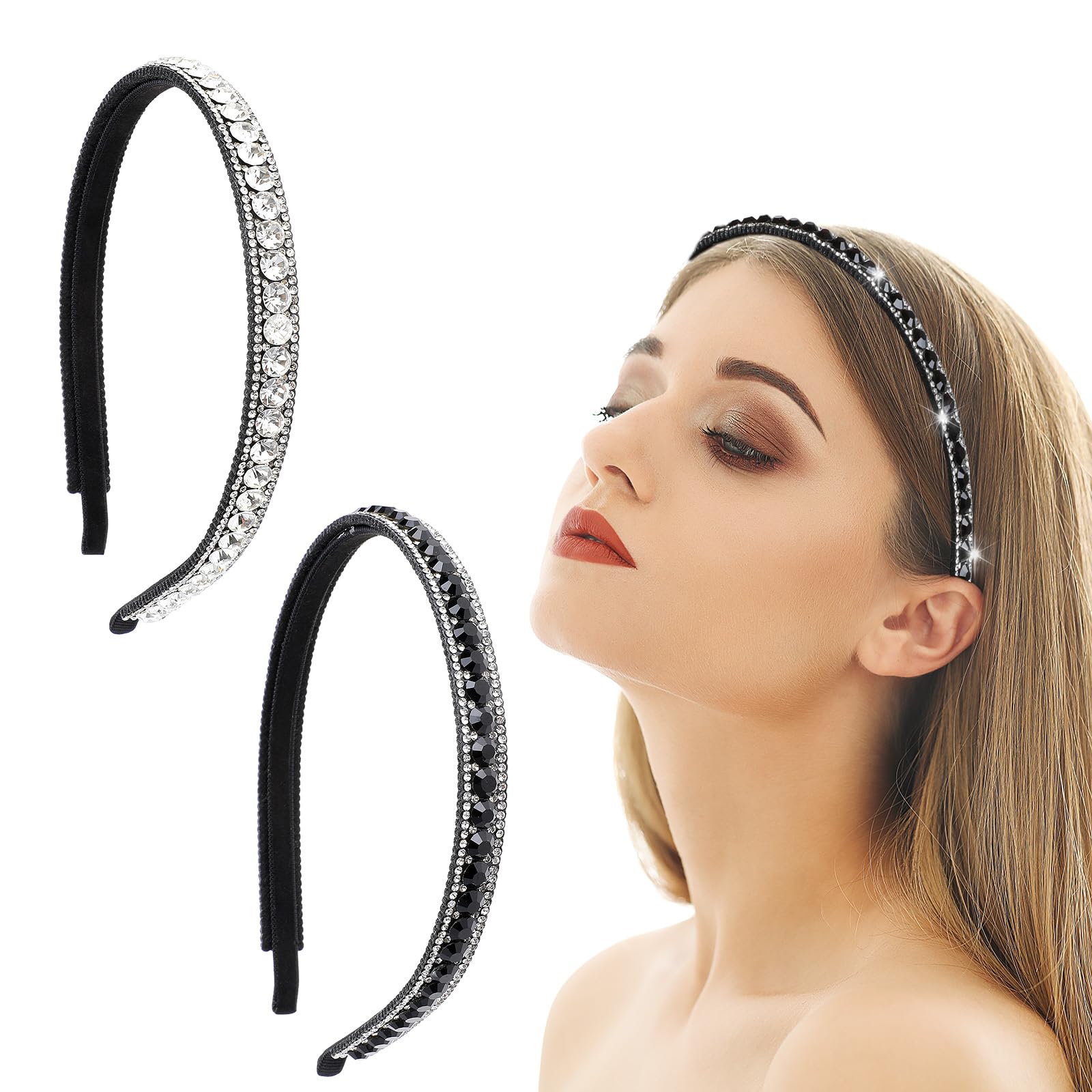 Cerchietti Per Capelli Con Glitter - 4 Pezzi Scintillanti, Fascia Antiscivolo 1cm Per Ragazze, Donna (Arcobaleno) - Foto 2