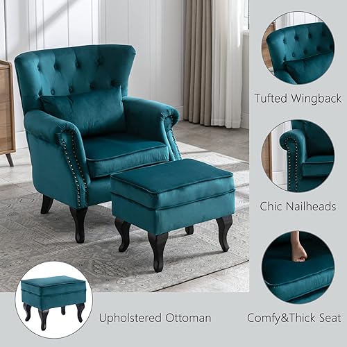 Miniatura 3 de Silla decorativa moderna de mediados de siglo, sillón tapizado, cómodo sofá individual de terciopelo con respaldo copetudo con otomana para