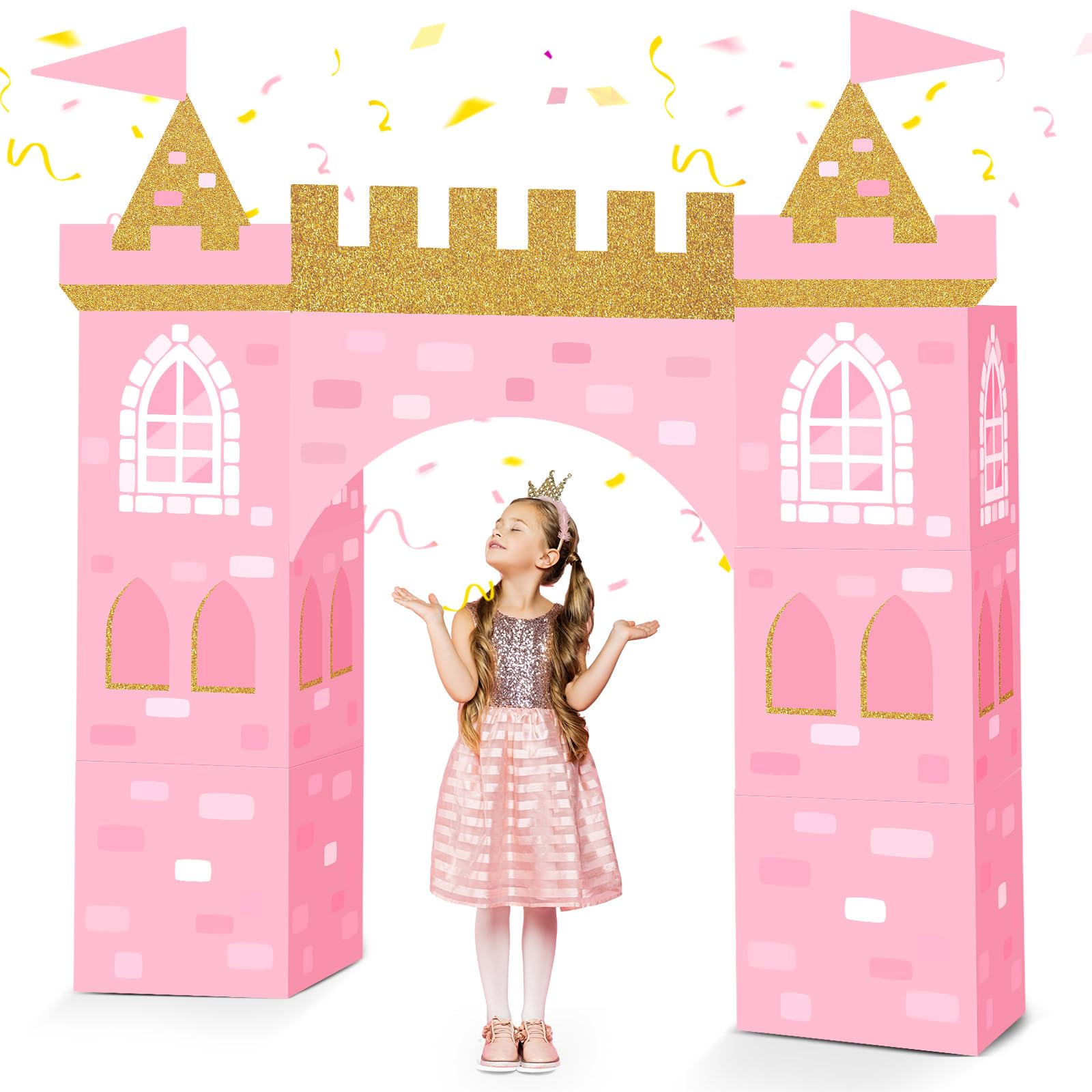Bucherry 13 Pcs Princess Birthday Party Decor Pink Large Castle Backdrop