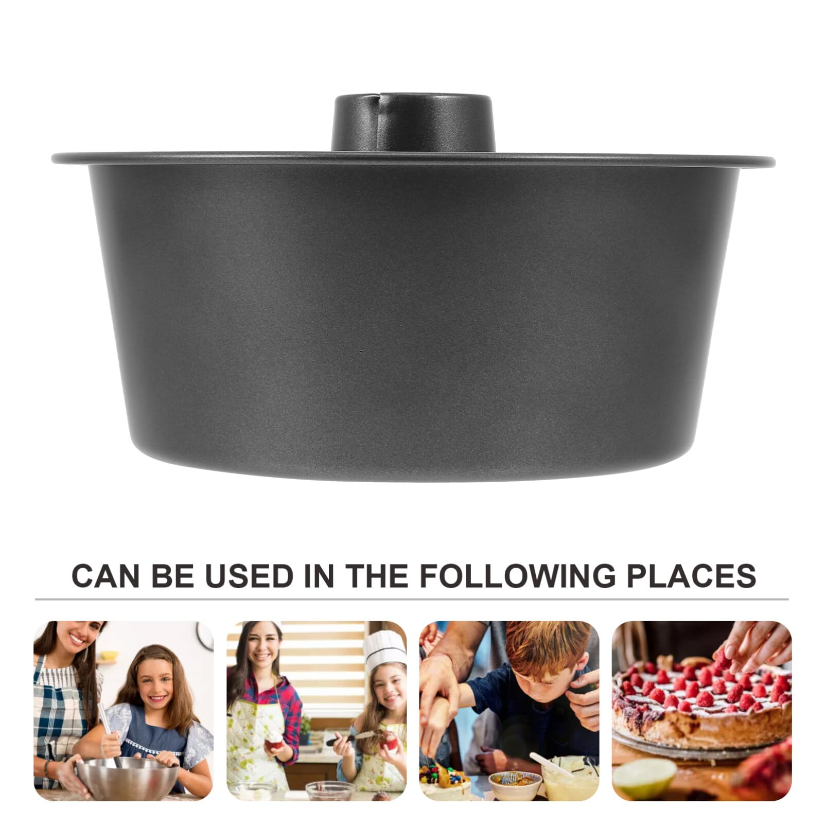Kichvoe Round Carbon Steel Angel Food Cake Pan, Black, 12-Inch
