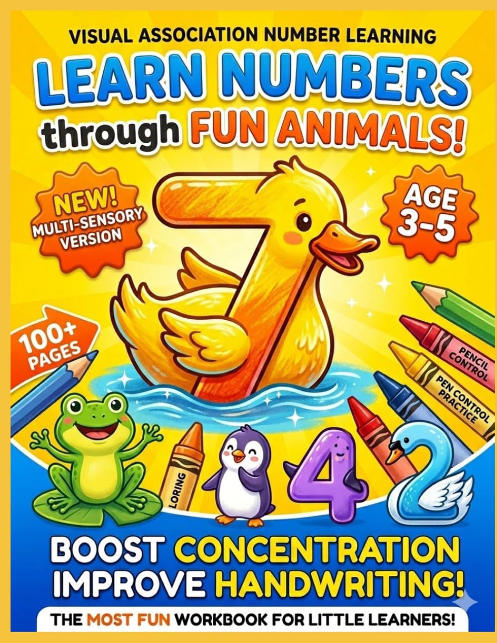 Visual Association Number Learning: Learn Numbers through Fun Animals! Multi-Sensory Activity Book for Toddlers & Preschoolers, Age 3-5, fine motor skills & Pen Control