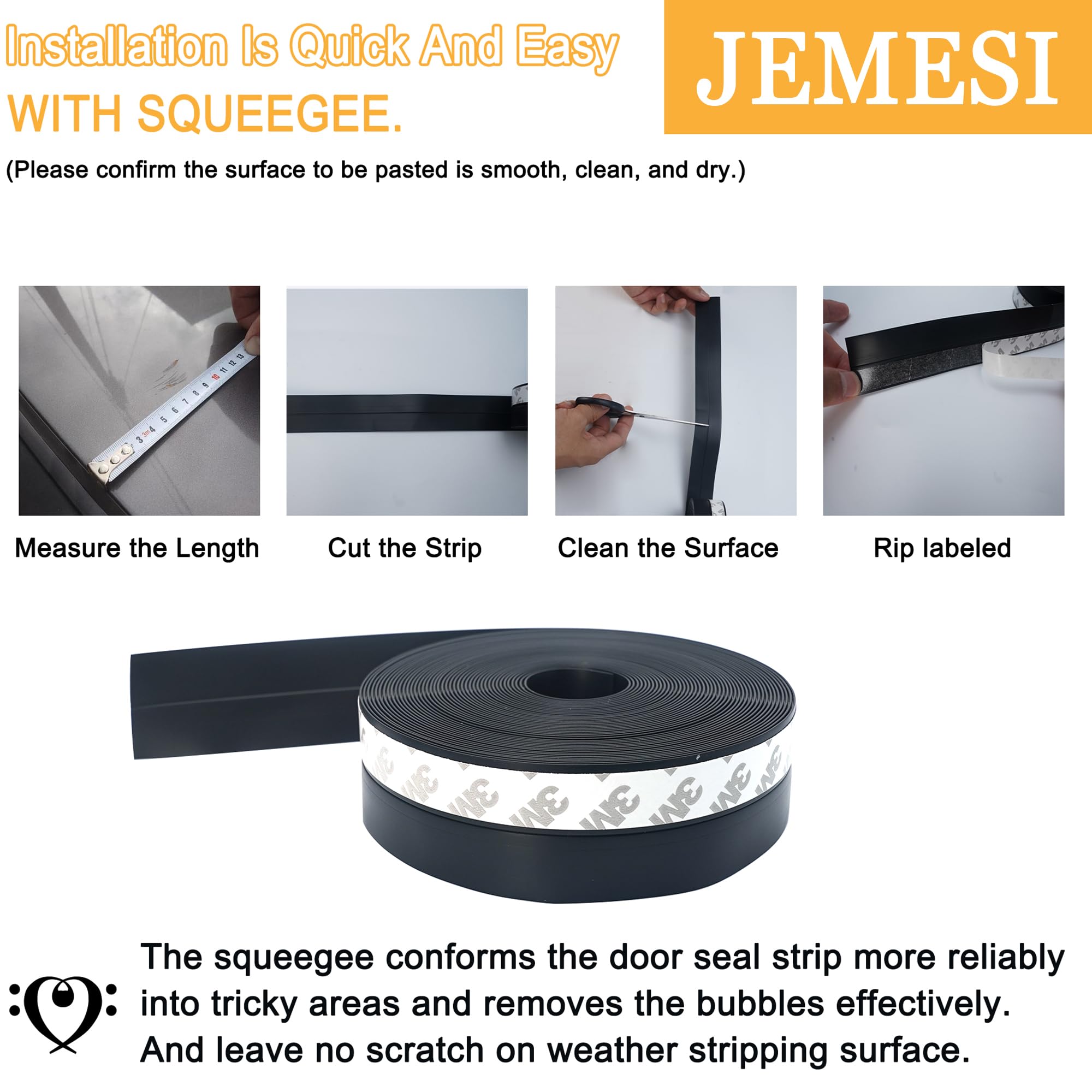 JEMESI Sigillante Autoadesivo, Porta Guarnizione Inferiore, Striscia Sigillante in Silicone Autoadesiva per Porte e Finestre,Insonorizzato, Weather Stripping,10mx35mm (nero)