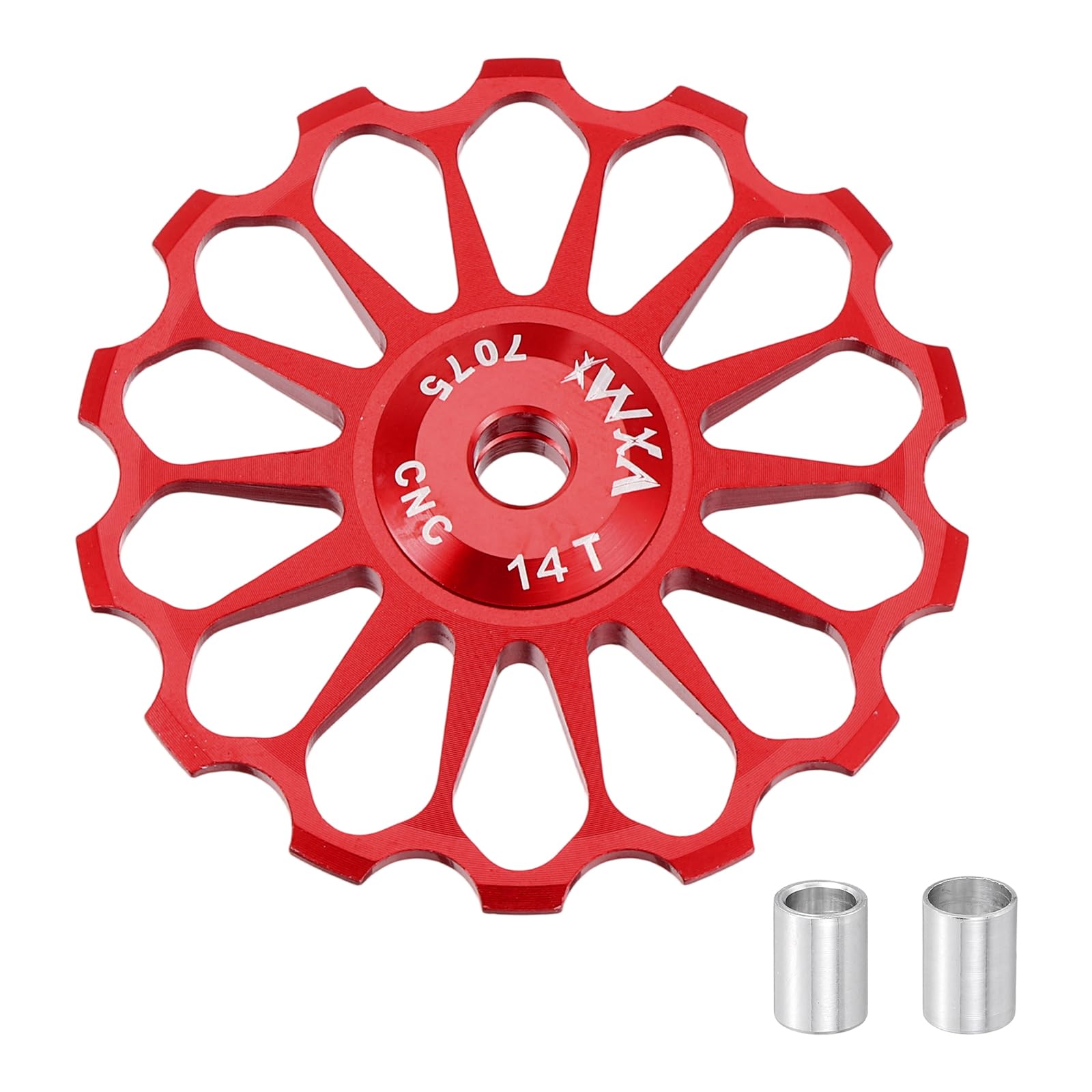 sourcing map 1 Set Bicycle Rear Derailleur Pulley 14T Ceramic Bearing Wheel Aluminum Alloy Guide Roller Wheels for 8/9/10/11 Speed Transmission System Road Bike Mountain Bike MTB BMX, Red