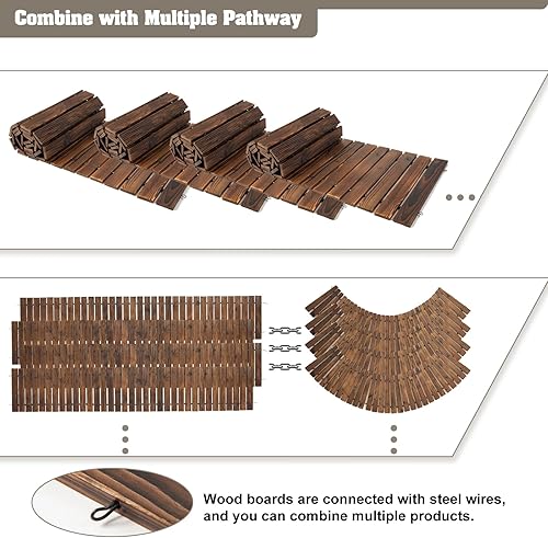 Miniatura 3 de Sendero de madera para jardín de 7 pies con superficie antideslizante, camino de madera enrollable, camino rústico, adoquines decorativos para patio