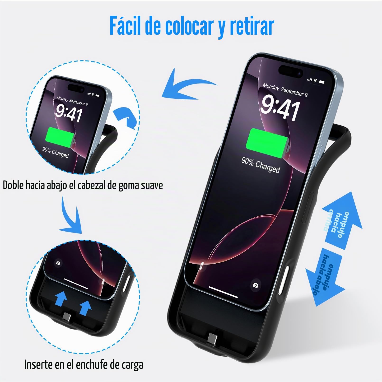 Funda de batería para iPhone 16 Pro (6.3 pulgadas), 7000 mAh, ultradelgada, 15 W, cargador rápido portátil, protección de 360°, batería extendida recargable para iPhone 16 Pro, color negro