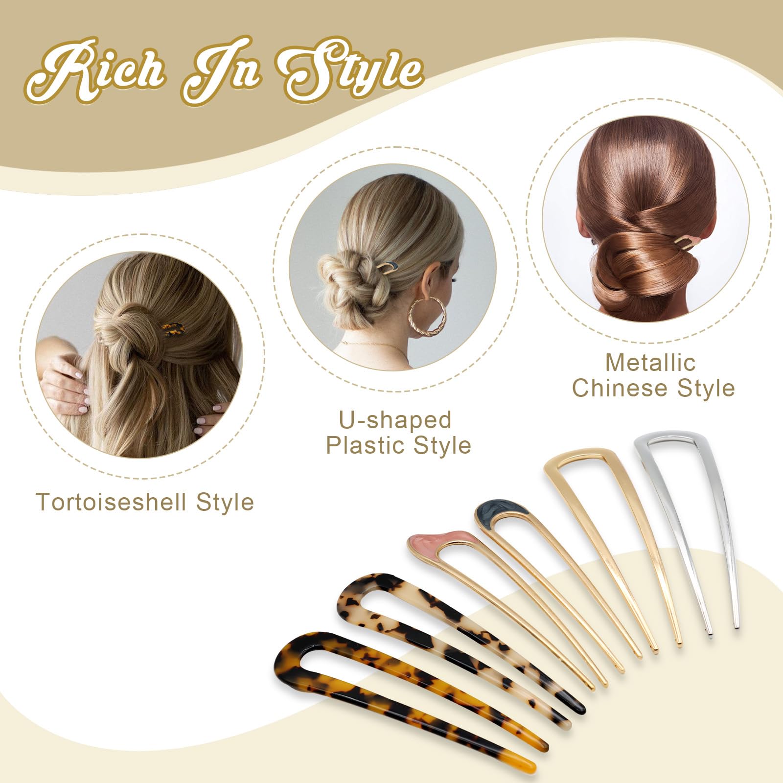 Scettar 6 Pcs Metal French Hair Pins for Women - U Shaped Twist Pins for Girls Hairstyle Accessories, Gold - Image 3