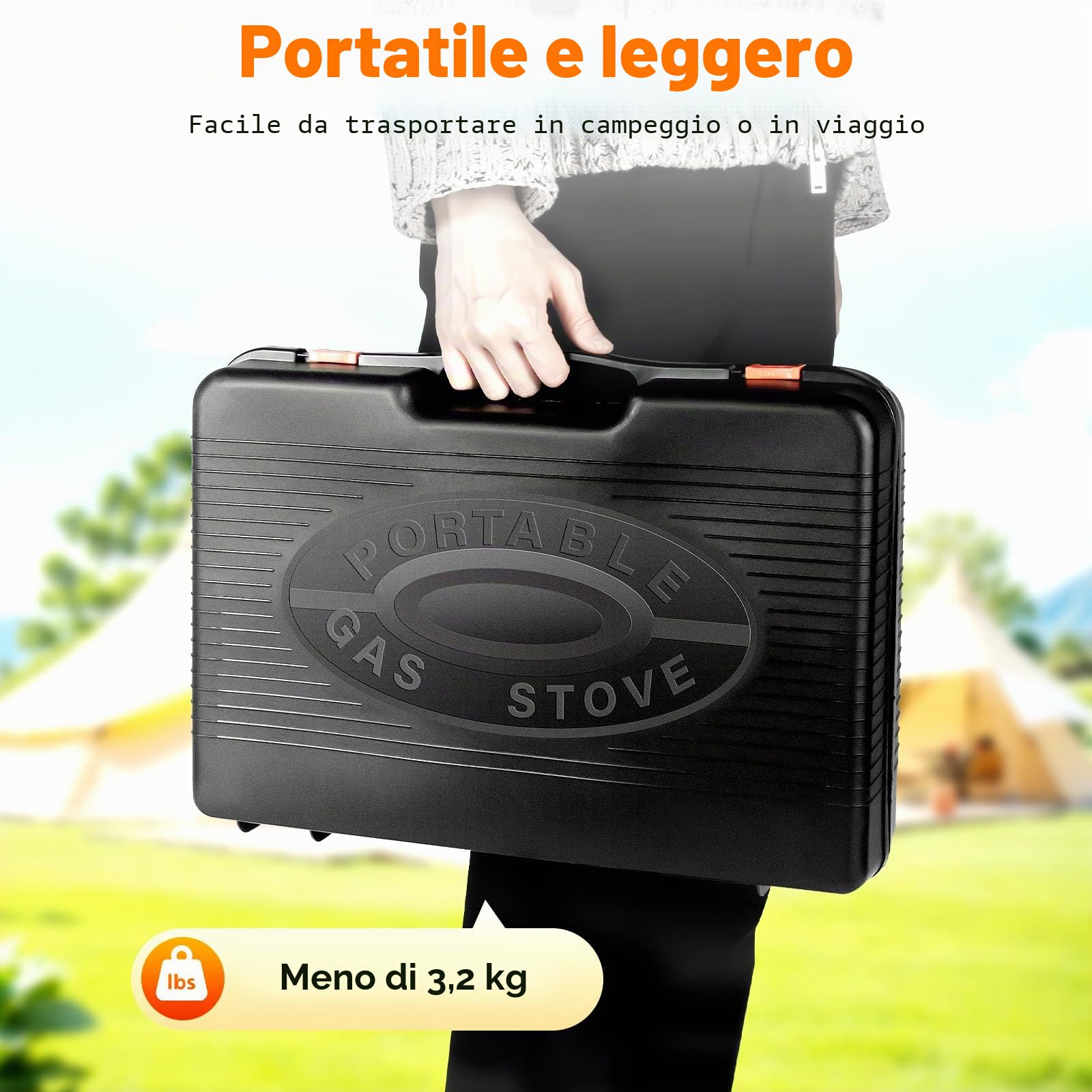 Barbecue a gas da campeggio, barbecue a gas con rete per barbecue, pinza per alimenti e teglia, griglia a gas portatile con valigetta di immagazzinaggio, fornello da campeggio, cucina