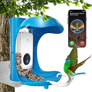 Smart Bird Feeder with Camera, AI Recognition, Blue asin的图片
