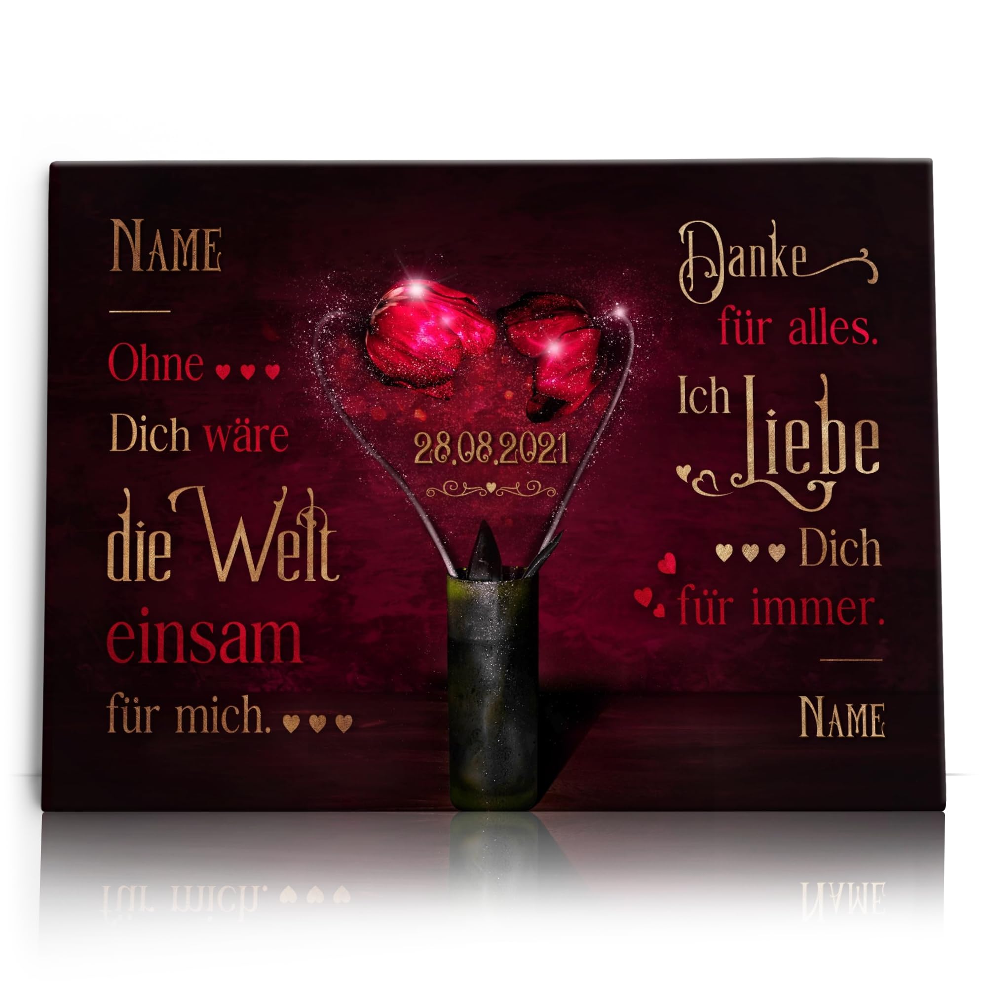 Liebesleinwand | Leinwand mit Namen und Datum | Wandbild gestalten, Jahrestag Geschenk für Frauen und Männer | Blüte an Blüte