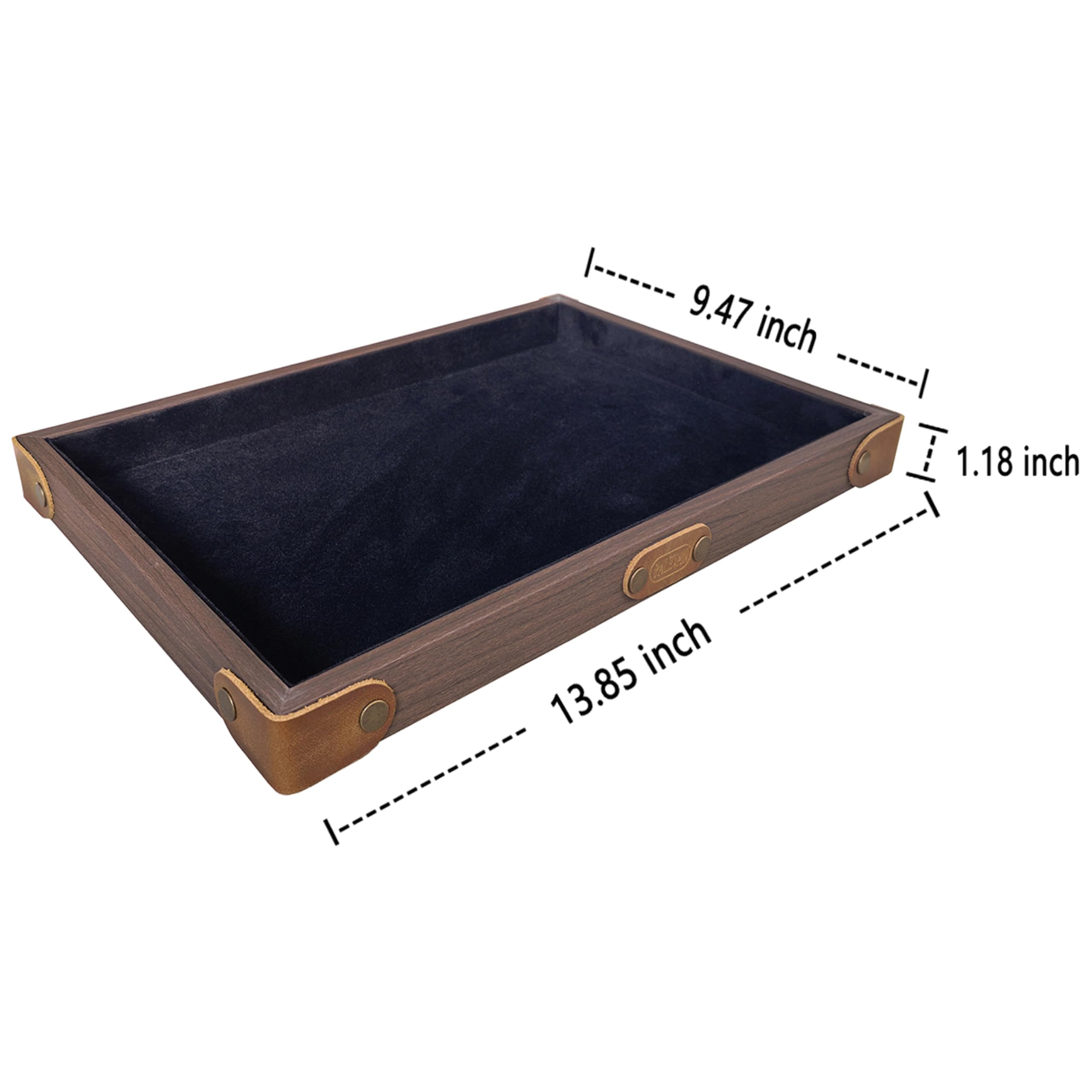 Vassoio in legno massello di noce nero con venature per gioielli, vassoio piatto in velluto per vetrina, cosmetici, comodino, tavolo, scrivania, organizer da scrivania (velluto nero)