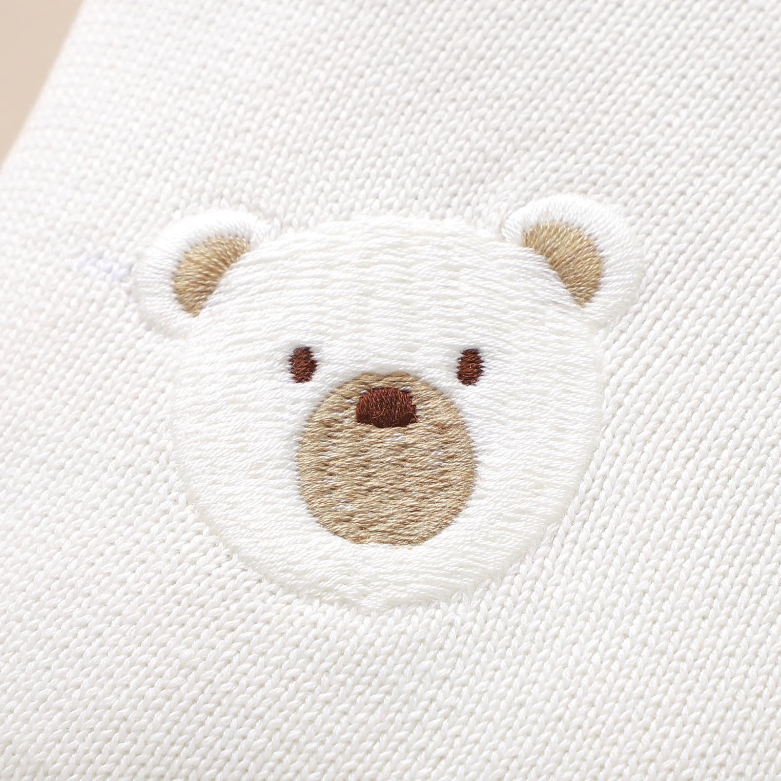 Coperta traforata in cotone per neonati, coperta in maglia morbida per neonato maschio e femmina con adorabile orsetto ricamato