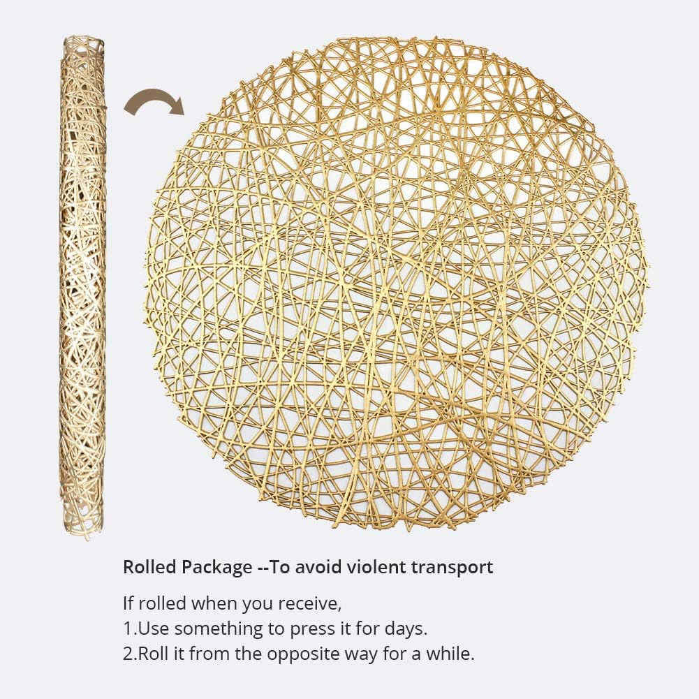 4 pack .....Gold Round Placemats for Dinner Table Set of 4Metallic Hollow Out Line Circle Table Mats Vinyl Place Mats for Dinning Decor Wedding Accent Centerpiece