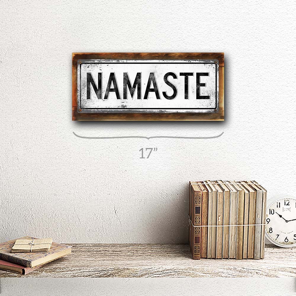 Amazon.com: Homebody Accents Framed, Outdoor Namaste 6"x16" Metal Sign,  Retro, Good Vibes, Yoga, Hand-Crafted from Reclaimed Materials : Home &  Kitchen