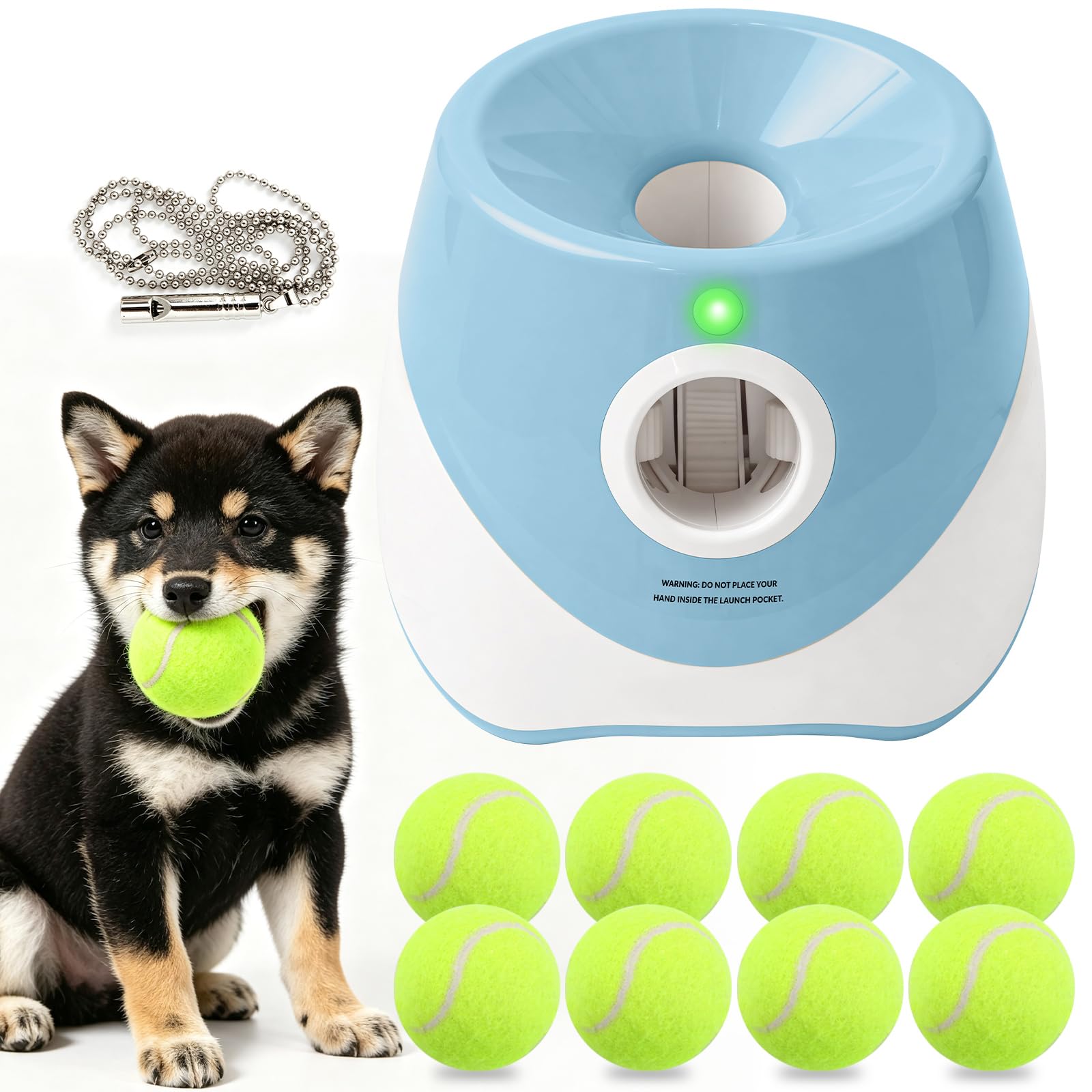 LIKEEM Automatic Dog Ball Launcher, 3 Adjustable Launch Distances (3m/6m/9m), Rechargeable Interactive Dog Fetch Toy with 8 Tennis Balls, Indoor Outdoor Pet Ball Launcher for Small Medium Dogs