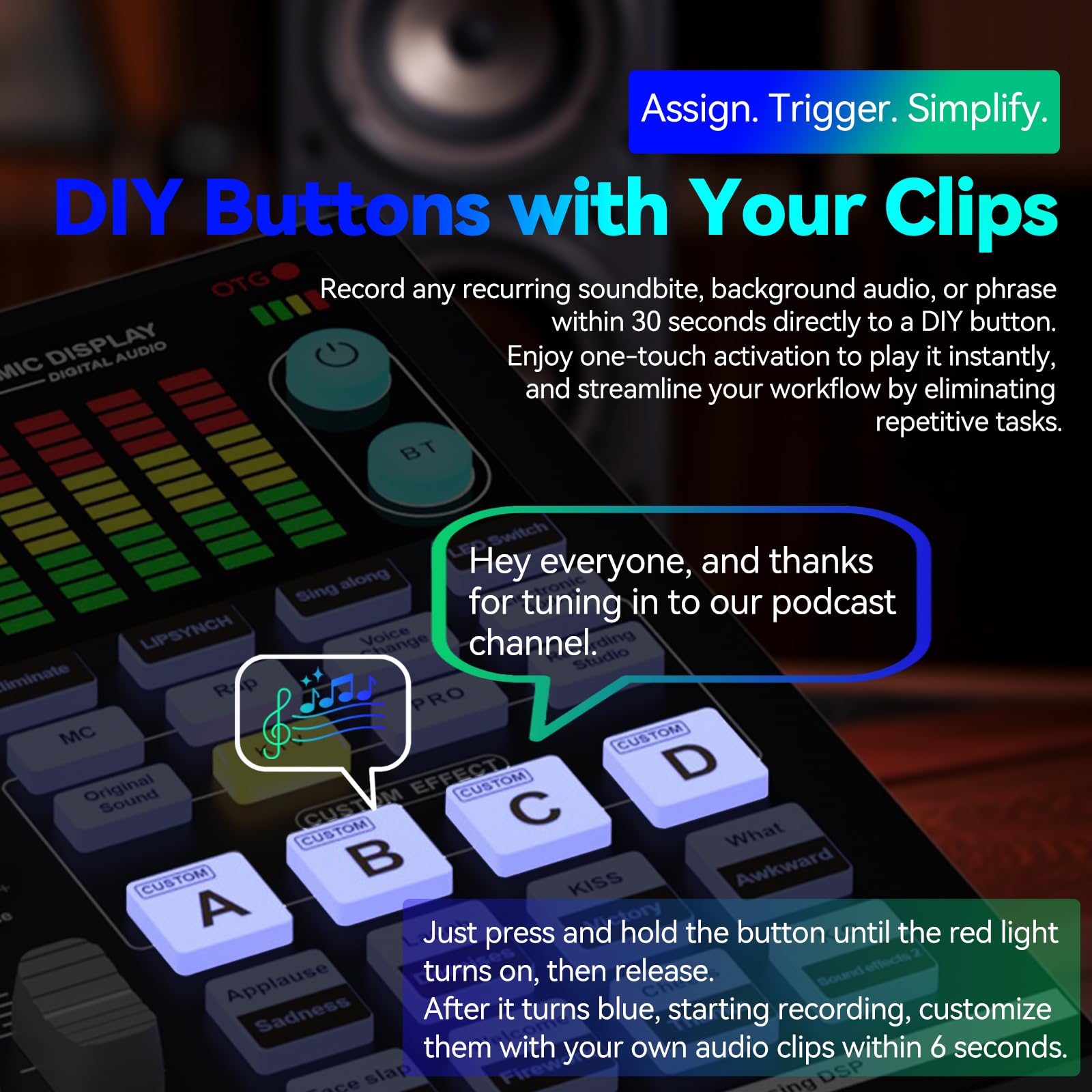Scheda audio, mixer audio DJ con DSP, ingresso XLR, batteria integrata, scheda effetti sonori per live streaming, podcasting