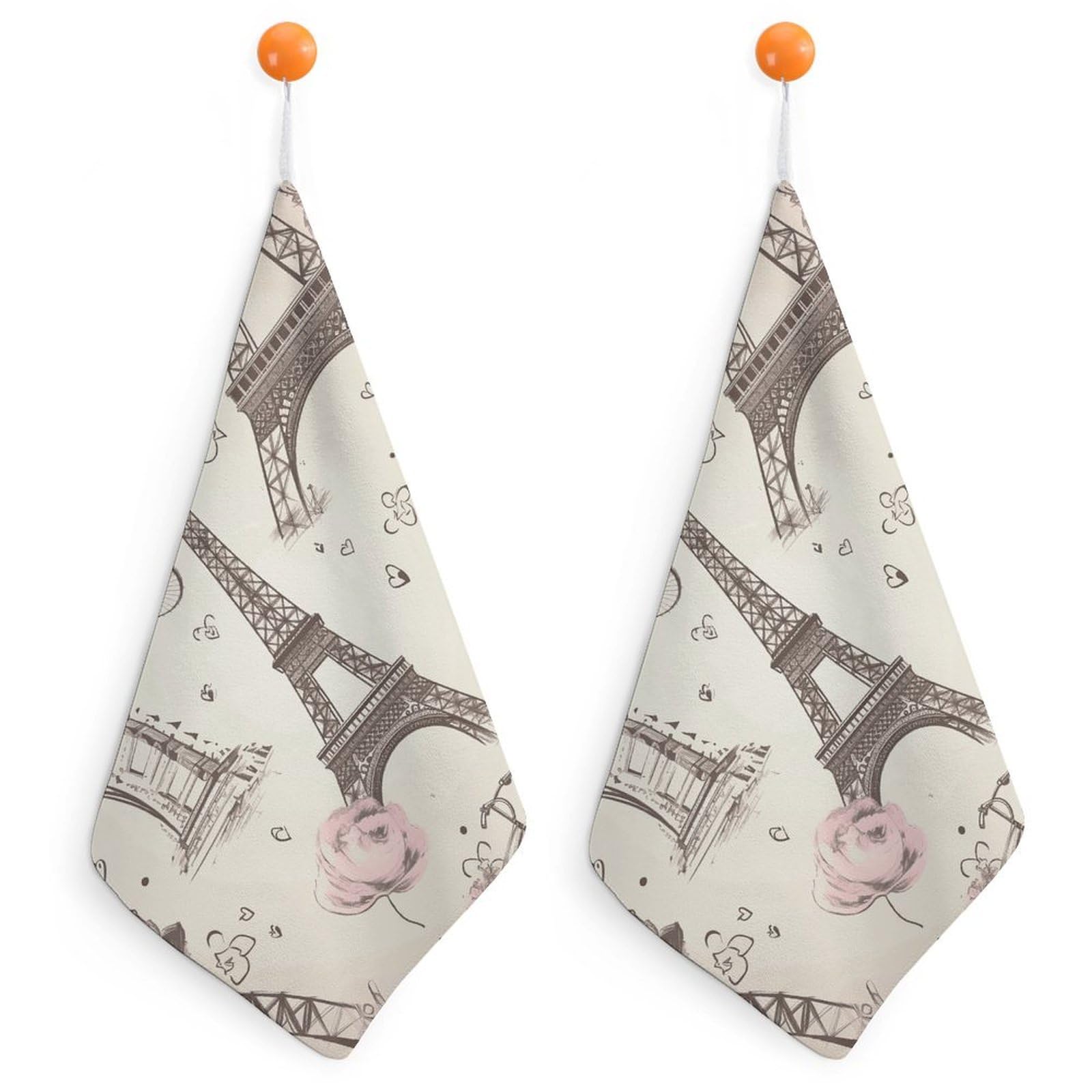 LDGSUPH The Eiffel Tower and A Bicycle Hand Towels Fashion Hand Face Towel with Hanging Strap Absorbent Soft Decorative Towel Fade Resistant Cozy Face Cloths for Kitchen Gym Bathroom Towels 2PCS