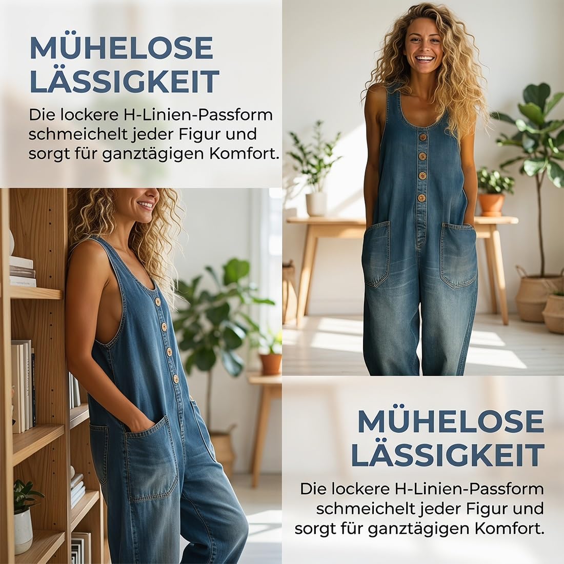2026 Neu Jeans Jumpsuit Damen, Latzhose Jeans Damen, Damens Latzhose Sommer, Latzhosen Damens, Knopfdesign & Verstellbare Träger, Loose Fit, Atmungsaktiv, Angenehm Tragen, Langlebig