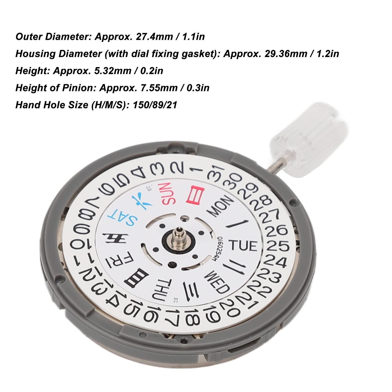 KIMISS Movimiento de Reloj Mecánico Automático NH36 con Calendario de Fecha y Día - Accesorio de Repuesto para Reparación de Relojes