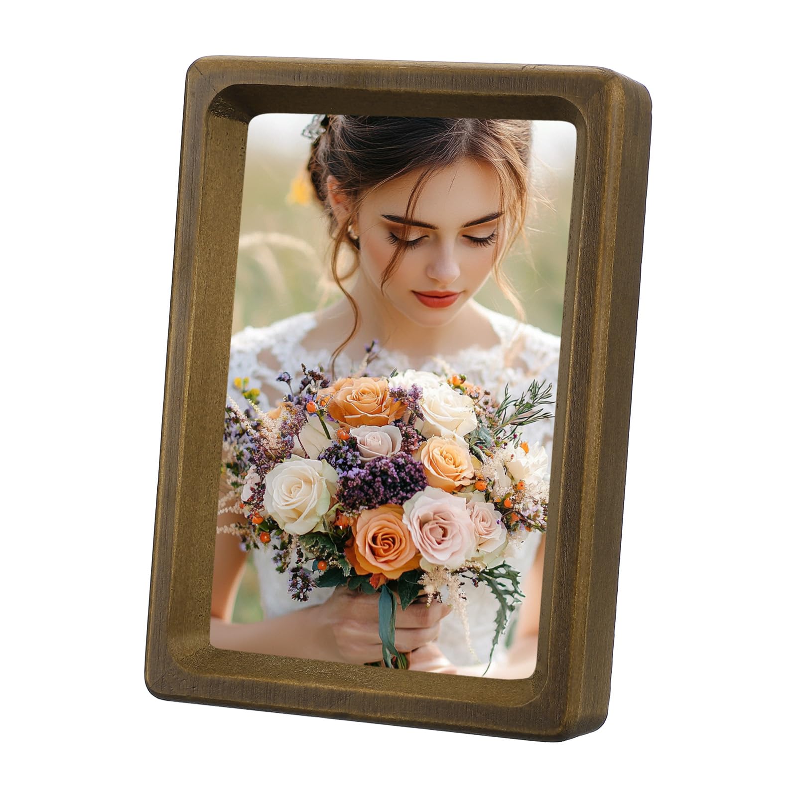 sourcing map 4 x 6inch Natural Wood Photo Frames, Mini Wooden Finish Picture Frame Tabletop Photo Frame with Mat for Desktop Display Wall Mounting, Walnut color
