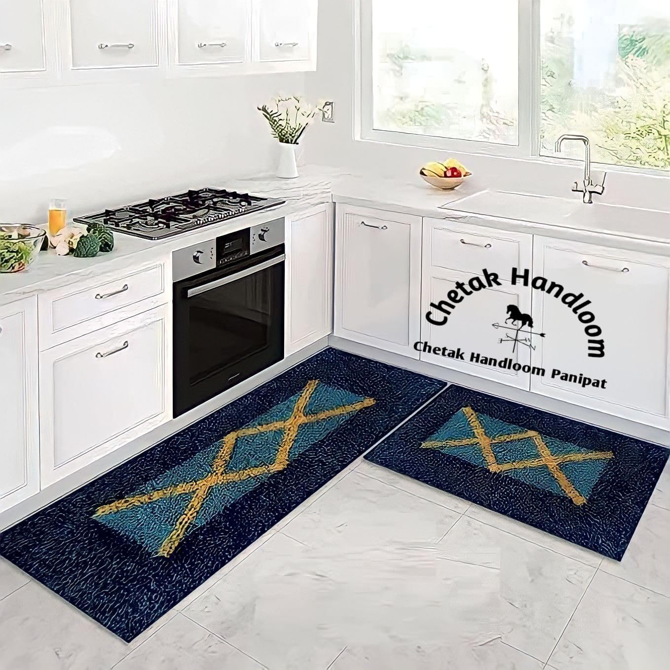 Kitchen Set Cotton Rectangular Floor Mat Doormat Pack of 2 Complete Set Piece Light Green