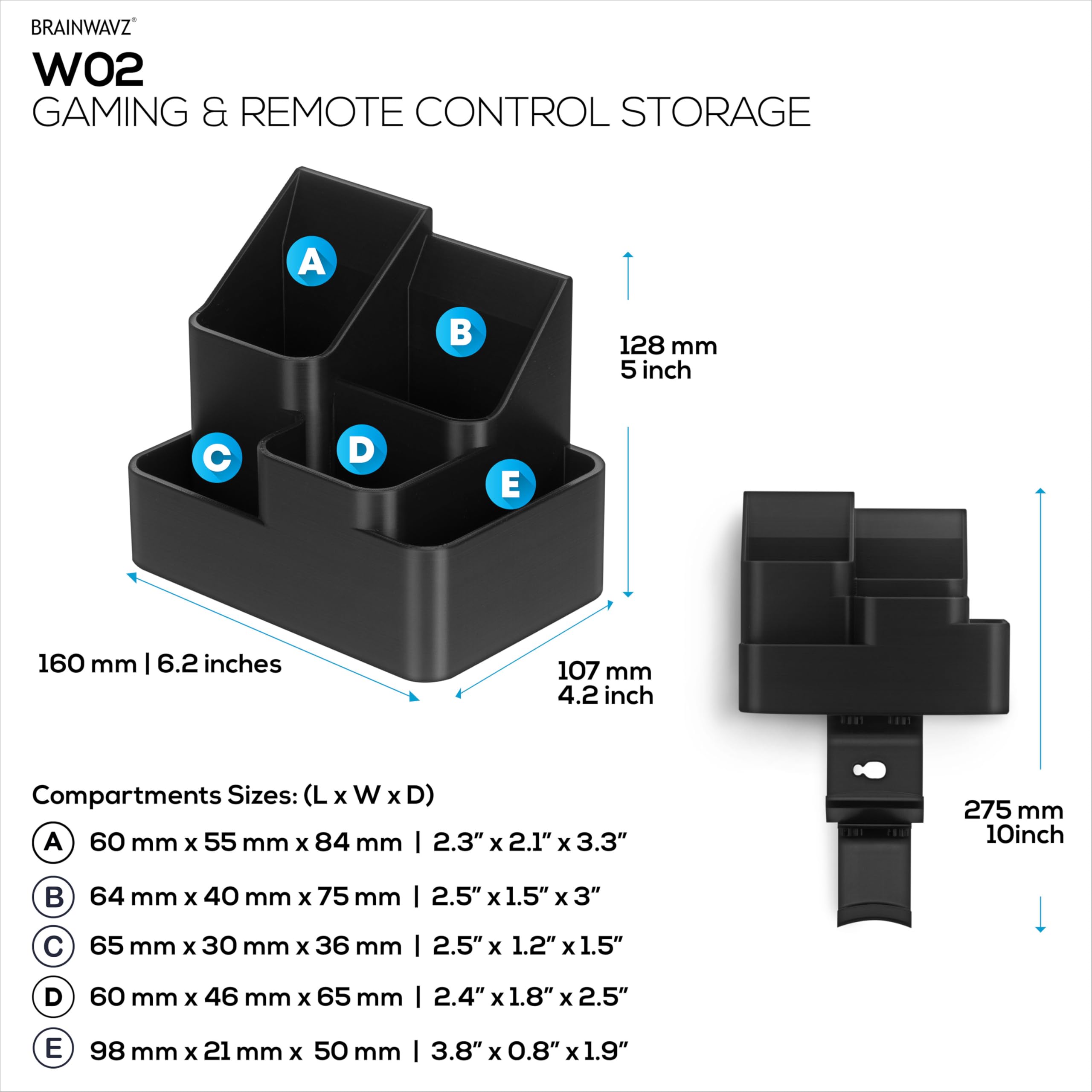 BRAINWAVZ Organizer da parete per telecomandi e videogiochi, supporto per telecomandi/mobile con ganci rimovibili per cuffie e controller – Adatto per PS5, Xbox, TV e telecomandi in streaming