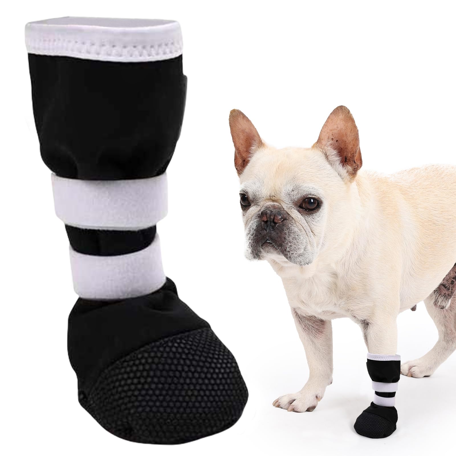 ETIAL Buty do regeneracji ran łapy psa, antypoślizgowe buty dla psa z samoprzylepnym paskiem, ochraniacz łapy psa do spacerów na świeżym powietrzu i ochrony psów przed lizaniem ran (czarne z białymi