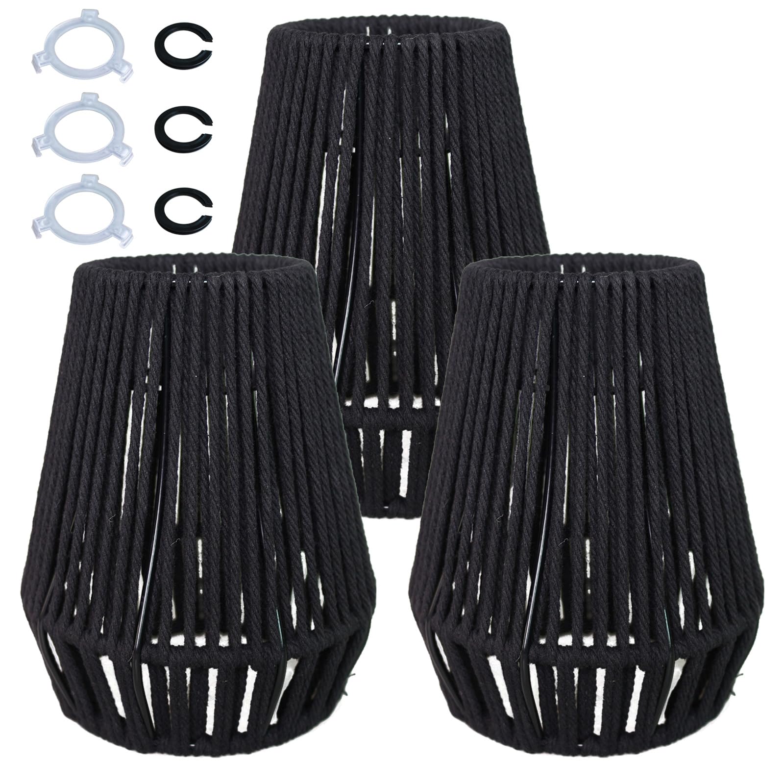 Boho-Rattan Lampenschirm Schwarz 3er Pack geflochtene Weide lampenschirm hängelampe rattan Kronleuchter Lampenschirme