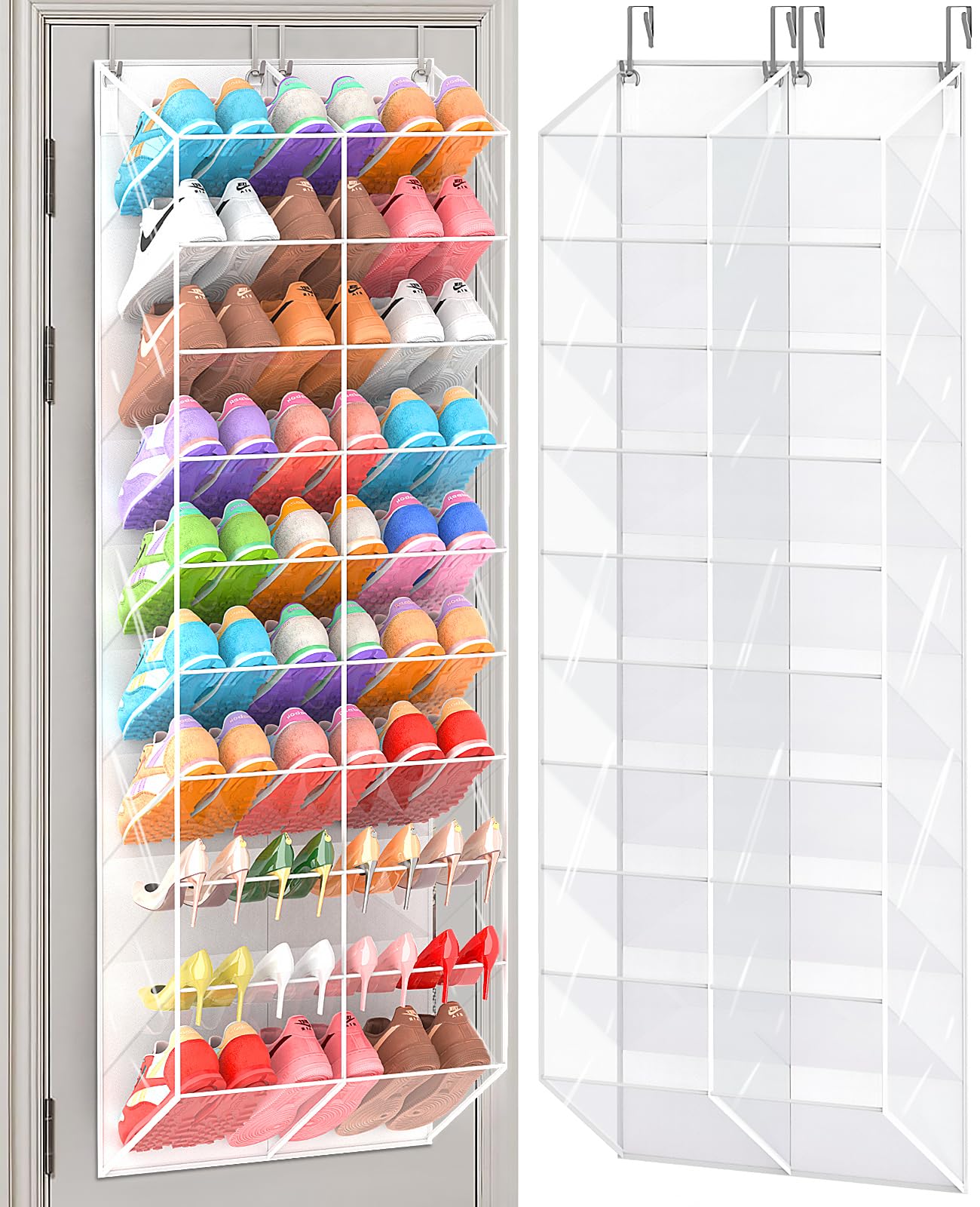 UVIAHOMI 30 Over the Door Shoe Organizer Large Mesh Pocket Hanging Shoe Rack for Closet (White & Clear)