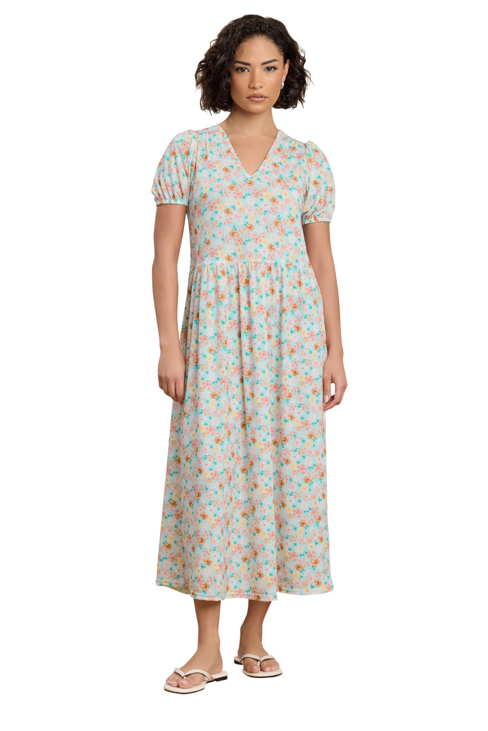 PixieGirl Petite Light Blue Floral V-Neck Midi Dress Petite