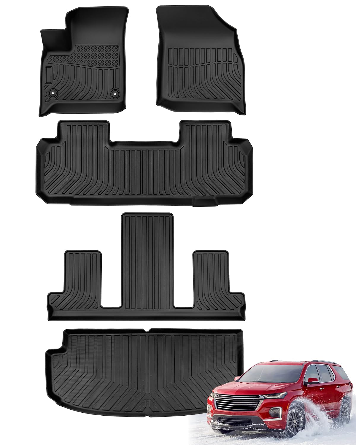 Car Floor Mats for Chevy Traverse 2018-2023, ONLY for 7 Seats, Black