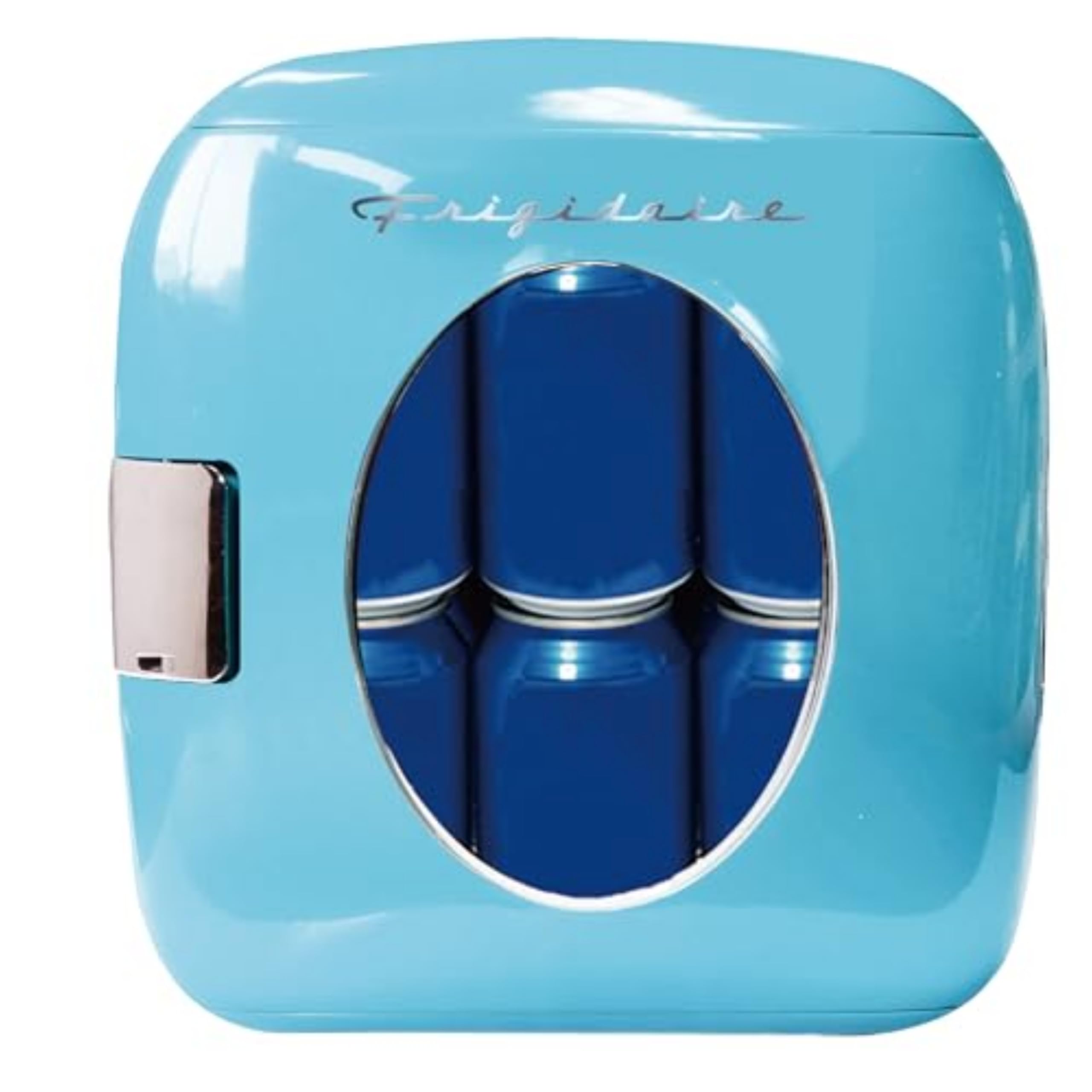 Retro Mini Portable Compact Personal Fridge, 9 Liter Capacity Chills 12 Cans, 100% Freon-Free & Eco Friendly, Includes Plugs for Home Outlet & 12V Car Charger - Blue