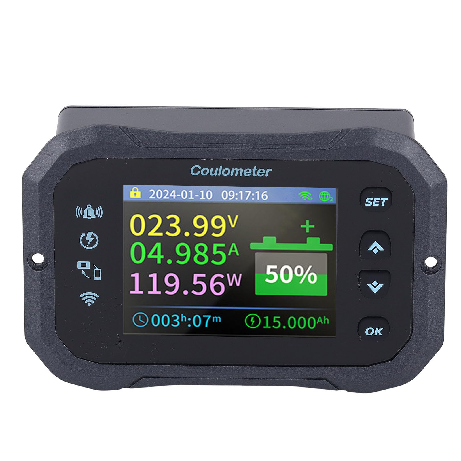 Fafeicy WiFi Bluetooth Monitor Baterii 10-100 V 400 A Coulomb Miernik Napięcia Prądu Wskaźnik Pojemności Pilot do Samochodu Kempingowego z Brzęczykiem i klawiaturą silikonową