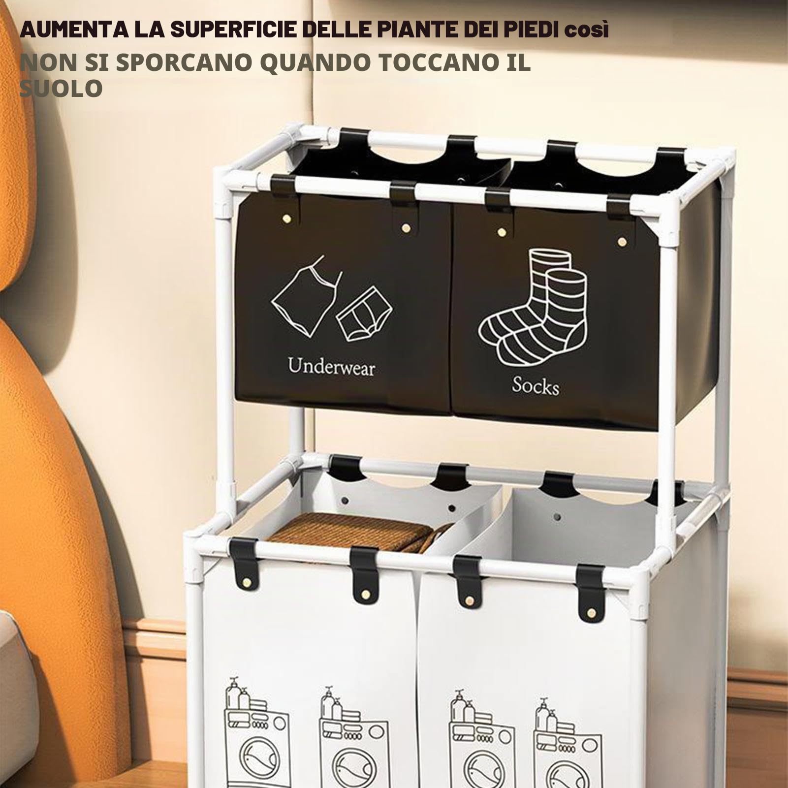 Cesto portabiancheria a più scomparti, cesto portabiancheria diviso, alto per la casa, per organizzare la biancheria e per la casa, ideale come regalo