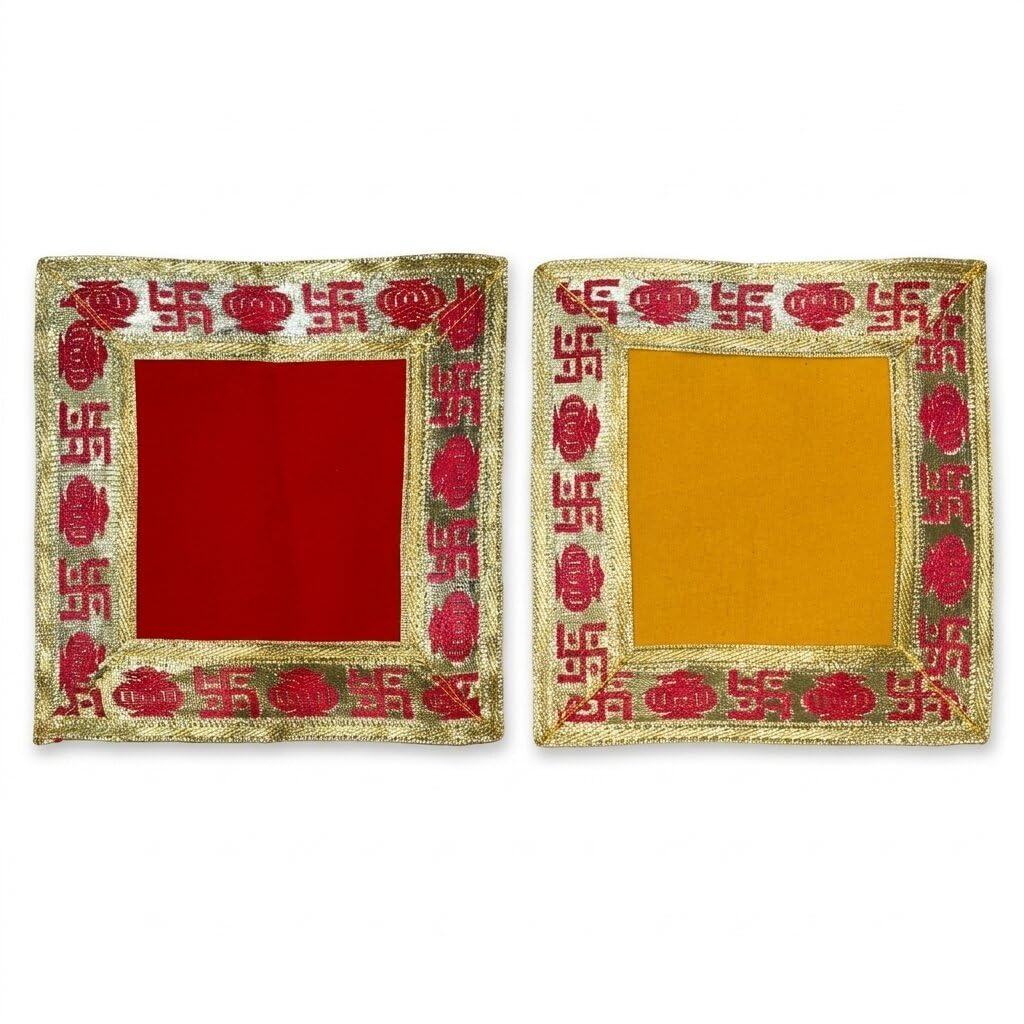 Bhagwan Ji Ka Aasan Red Velvet Pooja Mat for God Idol, Mandir & Puja Use, 12cm Premium Religious Worship (RED and Yellow, 5 Inch / 5 Inch (12 cm / 12 cm))-image-19
