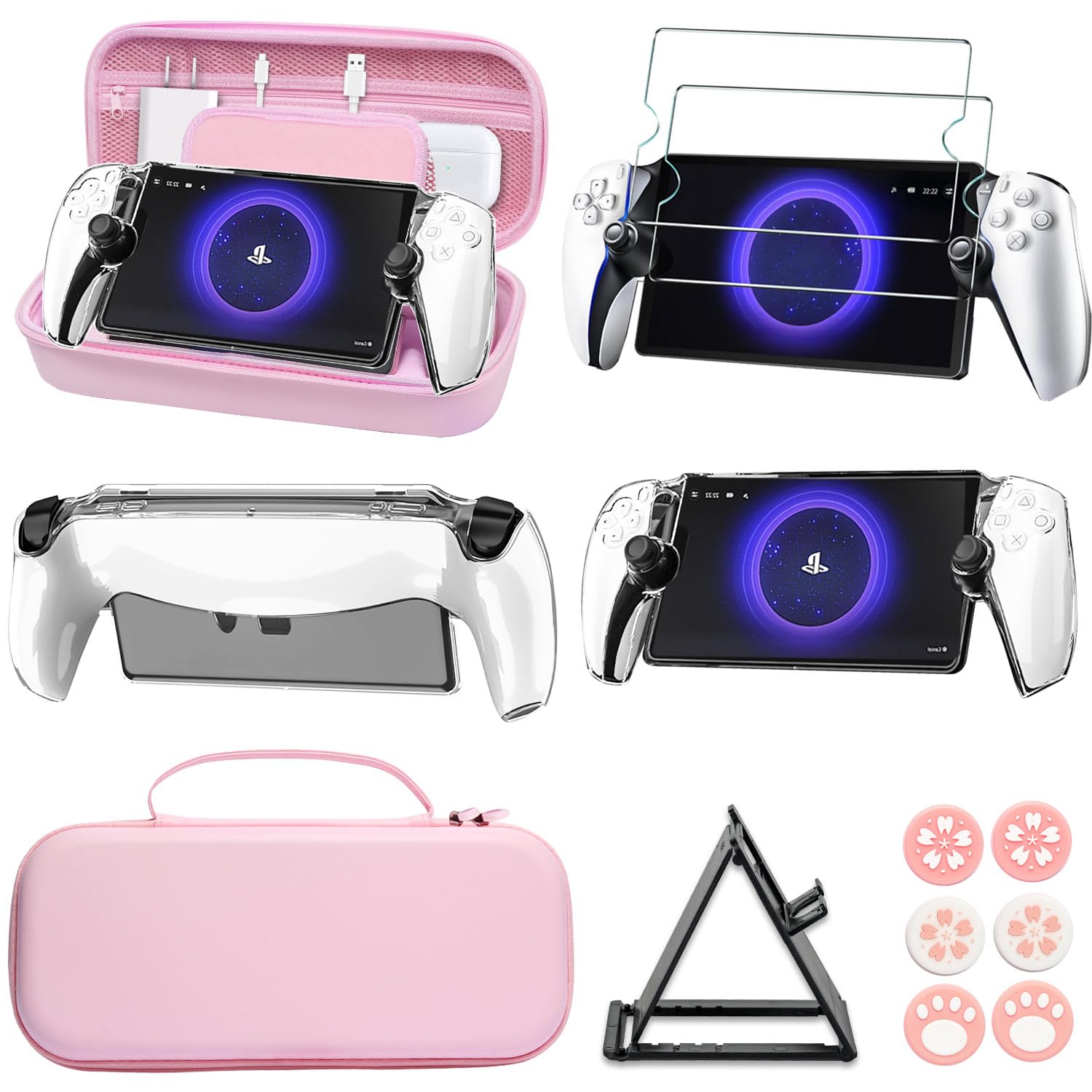 YOOWA Accessories Set for Ps Portal - Pink Accessory kit for Playstation Portal Remote Player with Carrying Case