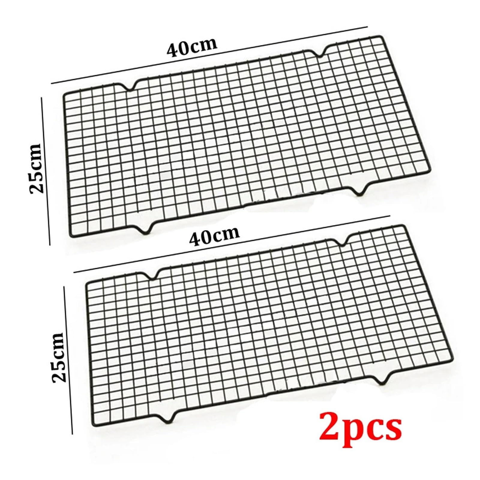Kühlgitter aus Edelstahl Edelstahl-Drahtgitter, Kühltablett, Kuchen, Lebensmittelregal, Ofen, Küche, Backen, Pizza, Brot, Grill, Kekse, Halter, Regal(2pcs Black L)