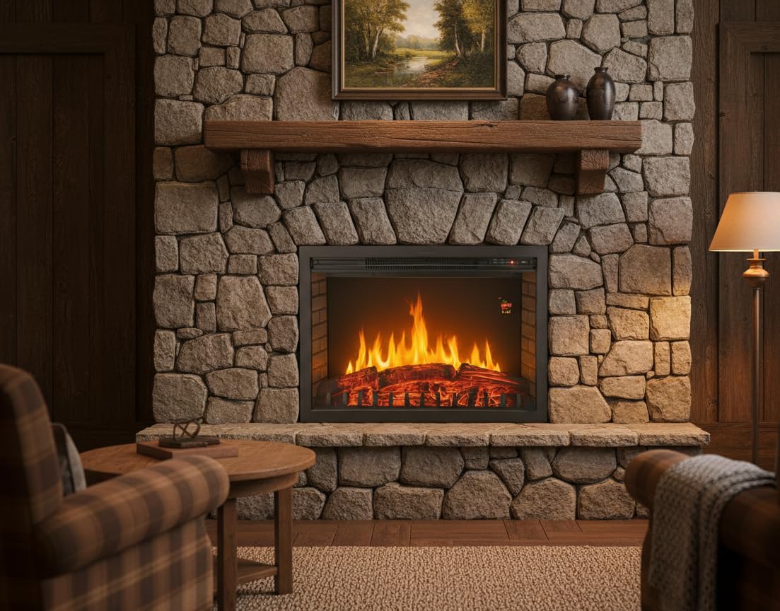 CHEMIN'ARTE Insert Électrique Encastrable Oxford XL Effet Flammes LED - Chauffage 2000W - 76 x 21 x 45 cm - avec Thermostat Électronique et Télécommande - Conçu en France