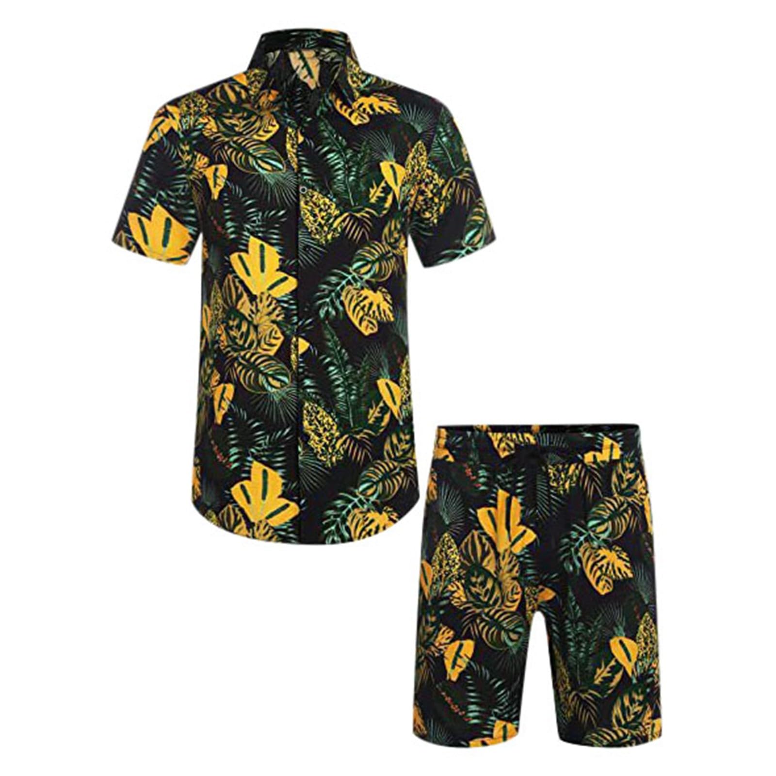 Generic Camisa hawaiana para hombre, traje de verano, camisa de playa y pantalones cortos para hombre, camiseta de playa y pantalones cortos, camisa de manga corta, conjunto de 2 piezas para hombre, traje de