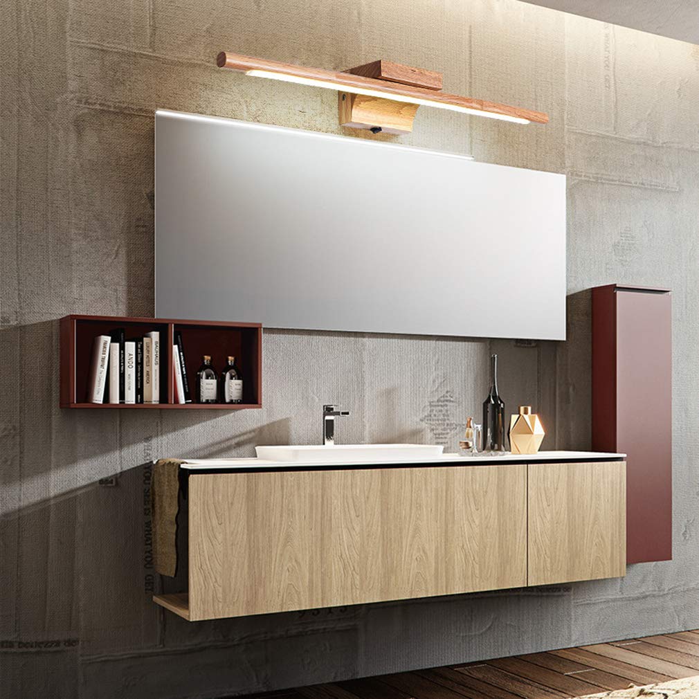 Lampada da Specchio a LED in Legno con Interruttore, Luce da Specchio Bagno Vintage 60cm LED 10W Lampada per Specchio Trucco Camera da Letto Applique da Parete,Cold white