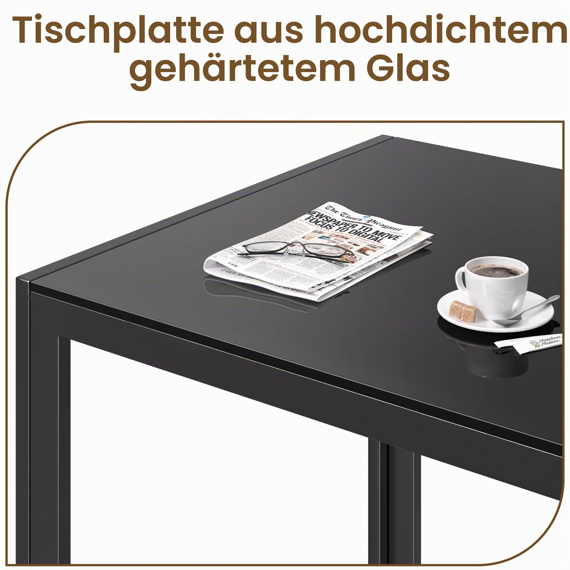 Bealife Esstisch aus gehärtetem Glas,120x70x75 cm,Moderner Küchentisch mit Metallgestell, Kratzfest & Hitzebeständig – Für Küche, Wohnzimmer，Esszimmer oder Kaffeeecke，Homeoffice (Schwarz, 120*70*75)