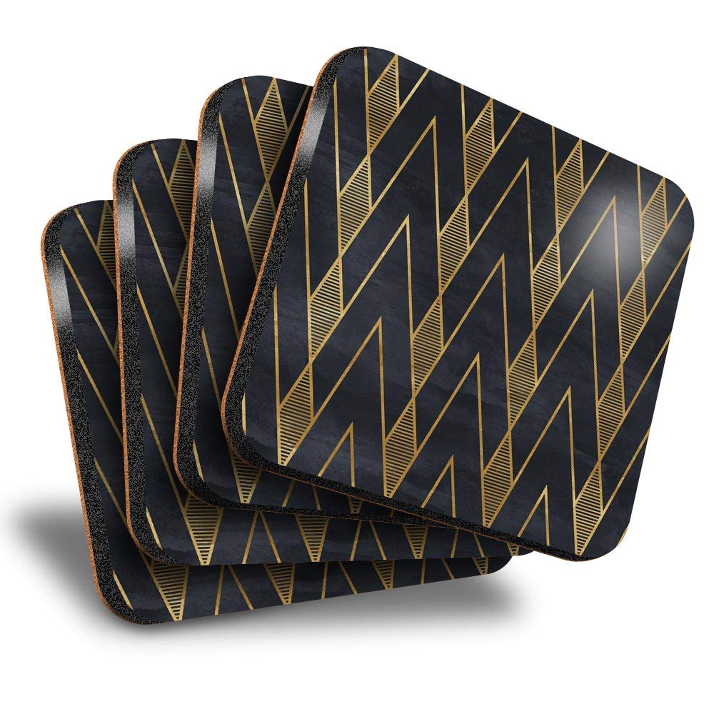 Destination Vinyl Ltd Multicolor Great Coasters (Set Of 4) Square - Black & Gold Geometric Art Deco Drink Glossy Coasters/Tabletop Protection For Any Table Type #12545