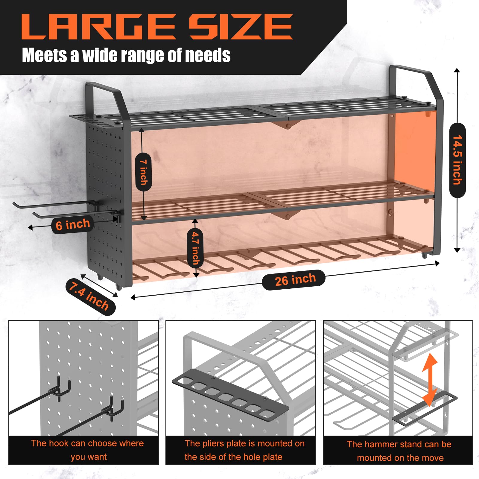Organiseur d'outils électriques, 3 couches pour 7 porte-perceuses, support mural robuste avec support de tournevis latéral pour garage, maison, atelier