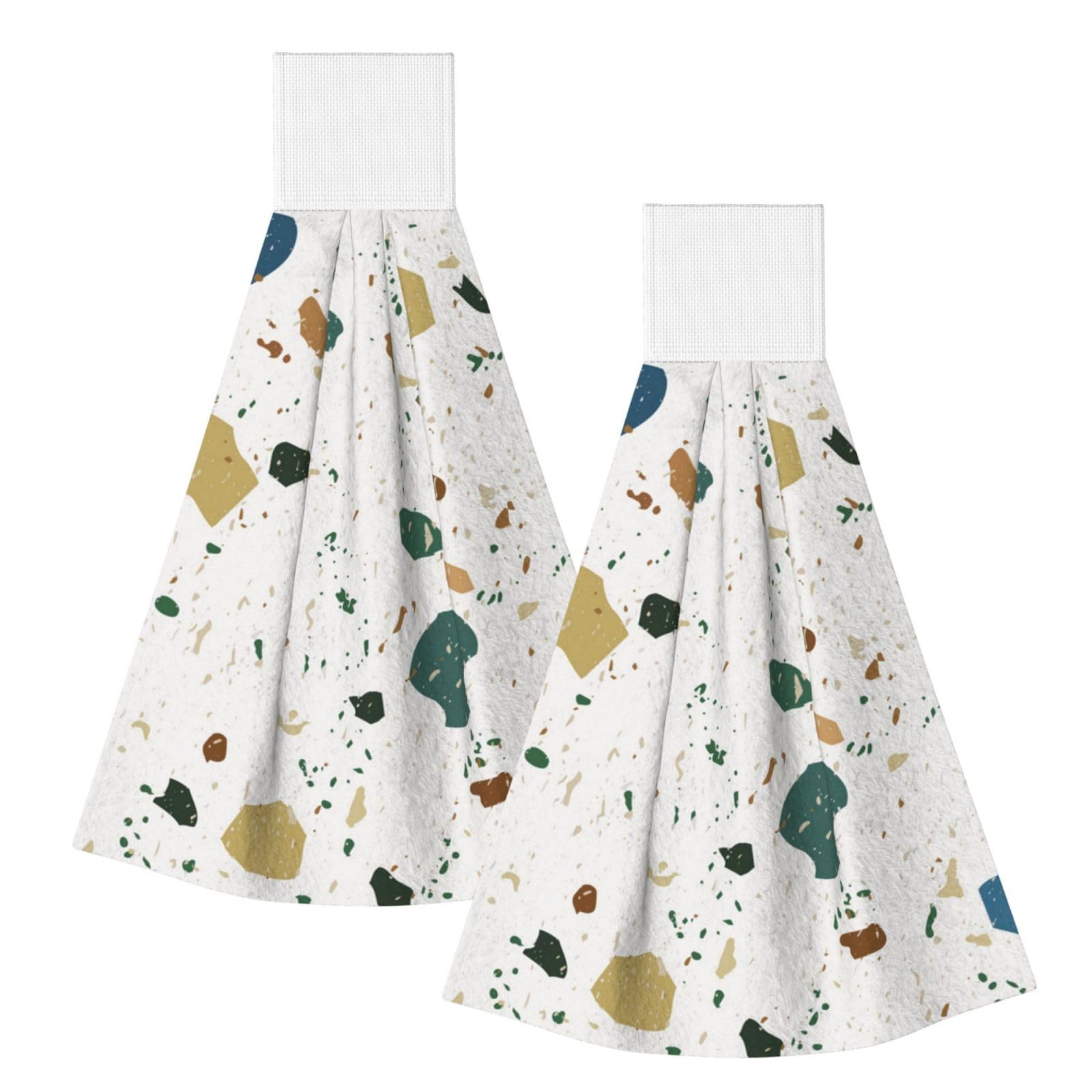 DOPKLNA Terrazzo Seamless Patterns Classic Italian Marble, 2 Pcs Hanging Coral Fiber Hand Towels for Bathroom, Absorbent Kitchen Towels