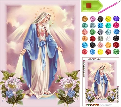 Miniatura 1 de liziciti Kit de pintura de diamantes de la Virgen María 5D para bricolaje, imágenes de flores madre de resina para decoración de pared del hogar,