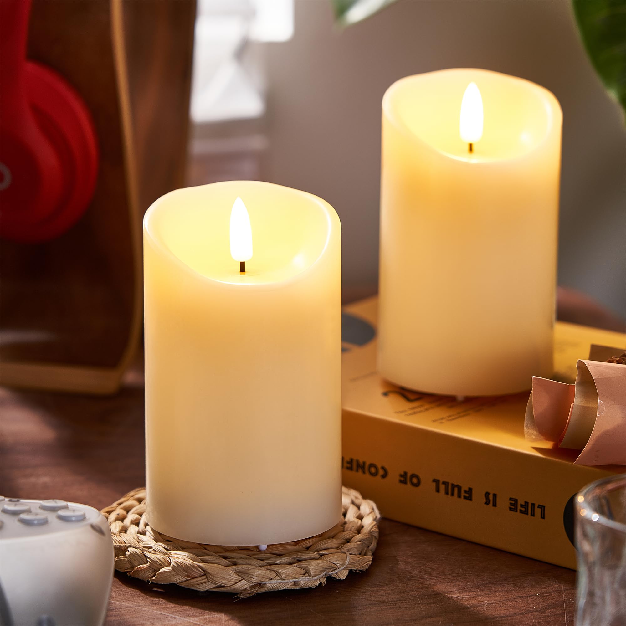 FiiMoo Velas LED Recargables, Pack de 2, Velas Eléctrica Efecto Llama con Cable de Carga USB y Temporizador, Vela de Pilas, 3D Efecto Llama, para Navidad Halloween Fiesta Decor Habitacion, 15cm Marfil